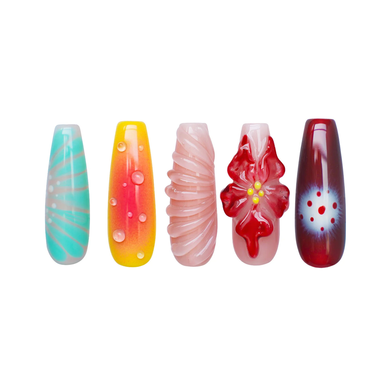 Siva Nail, Tropical Splash, Artistic Summer, Handmade Coffin Press On Nails