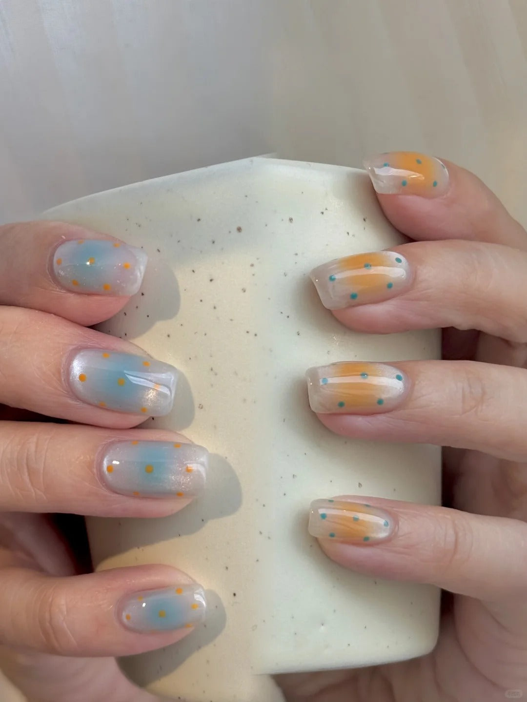 Siva Nail, Dreamy Dotted, Blue Orange Handmade Press on Nails