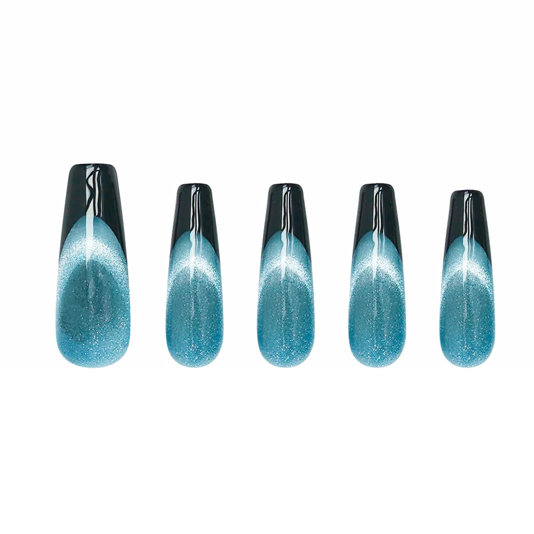 Siva Nail, Frosted Sky, Shimmering Gradient French, Handmade Press on Nails