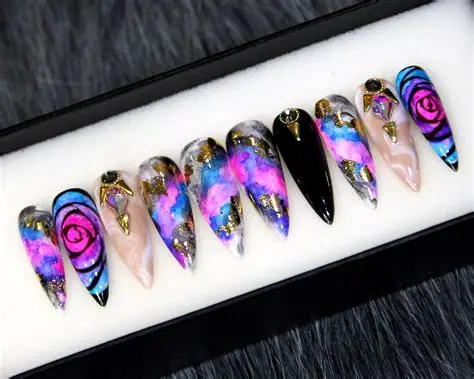Crystal Nebula Teal Holographic Press-On Nails | Siva Nail