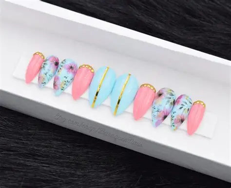 Tropical Hibiscus & Pearl Shell Press‑On Nails | Siva Nail