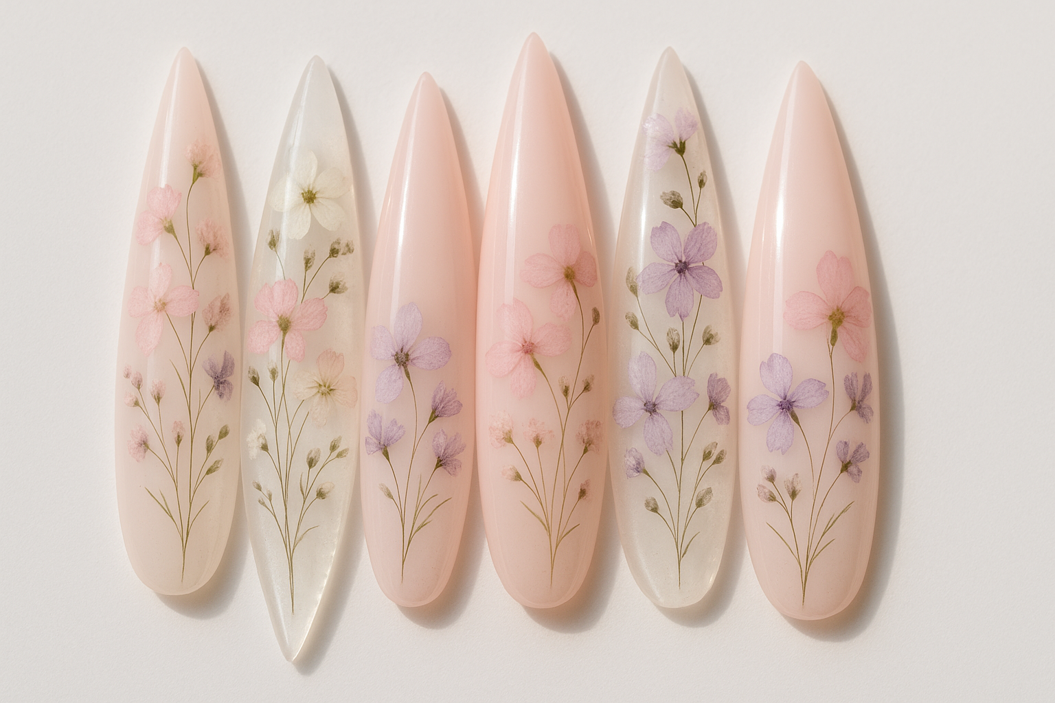 Blossom Ballet Long Stiletto Floral Press‑On Nails | Siva Nail