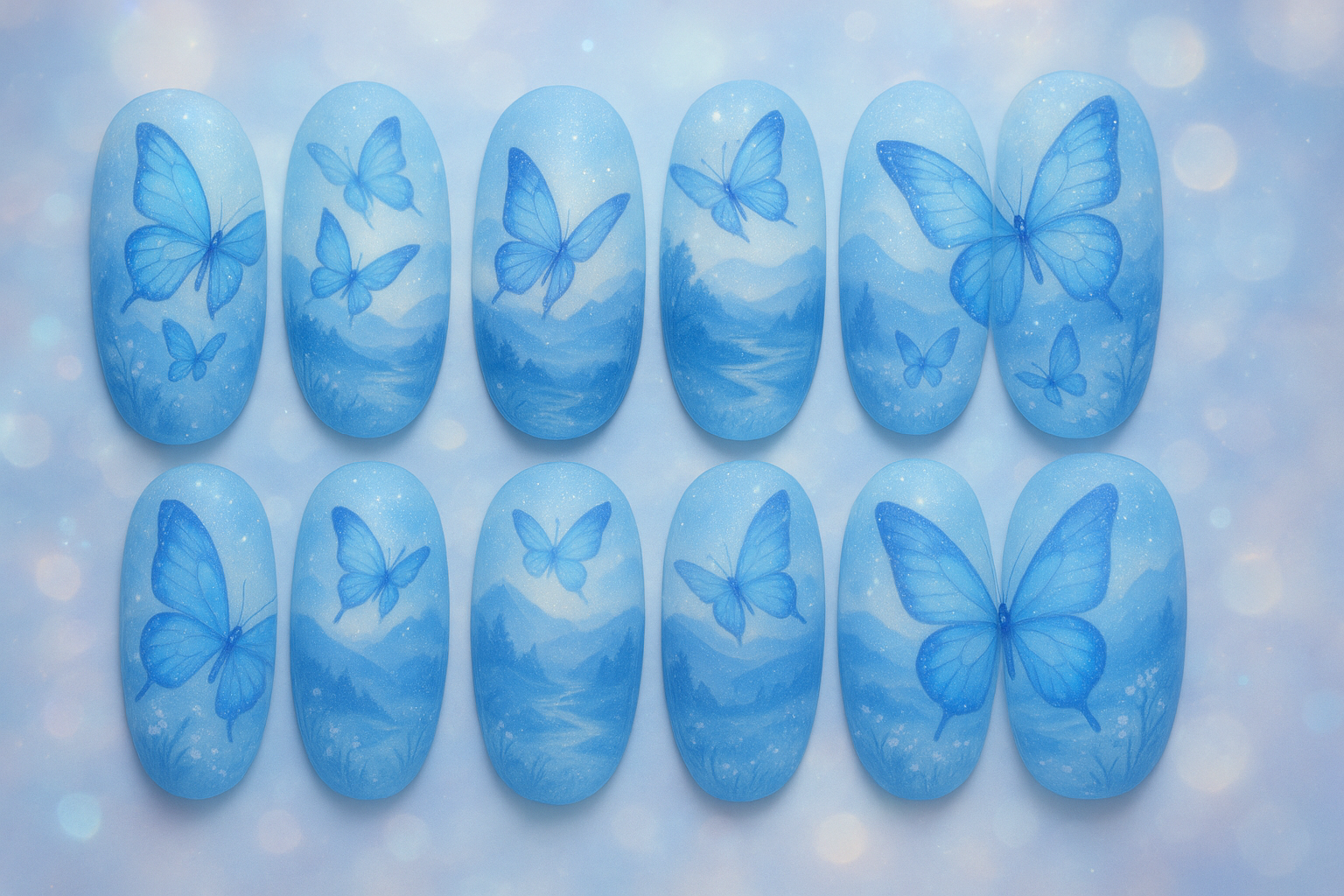 Valley Butterfly Blue Press‑On Nails | Ethereal Art by Siva Nail