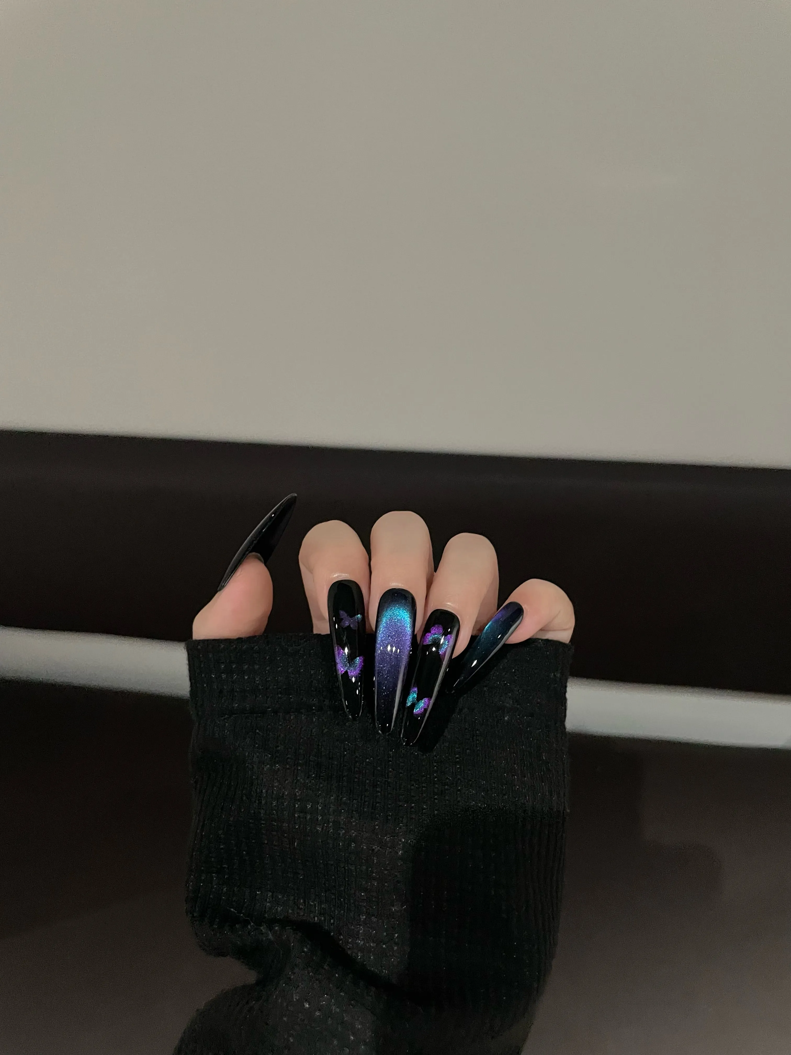 Siva Nail, Galaxy - Inspired Black Shimmer Handmade Press on Nails