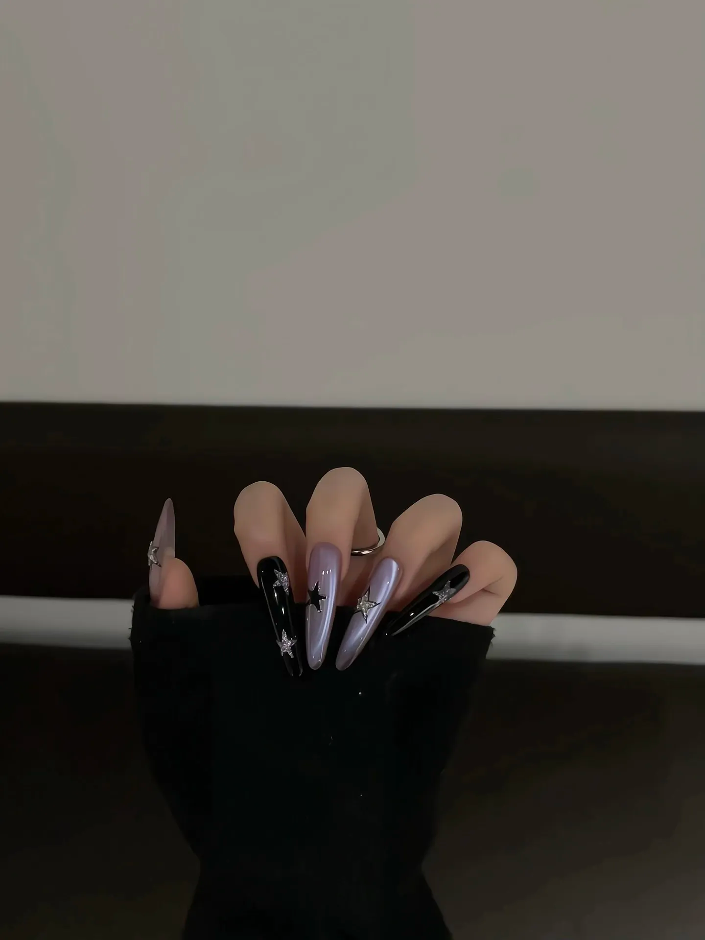 Siva Nail, Purple - Black Star - Accent Handmade Press on Nails