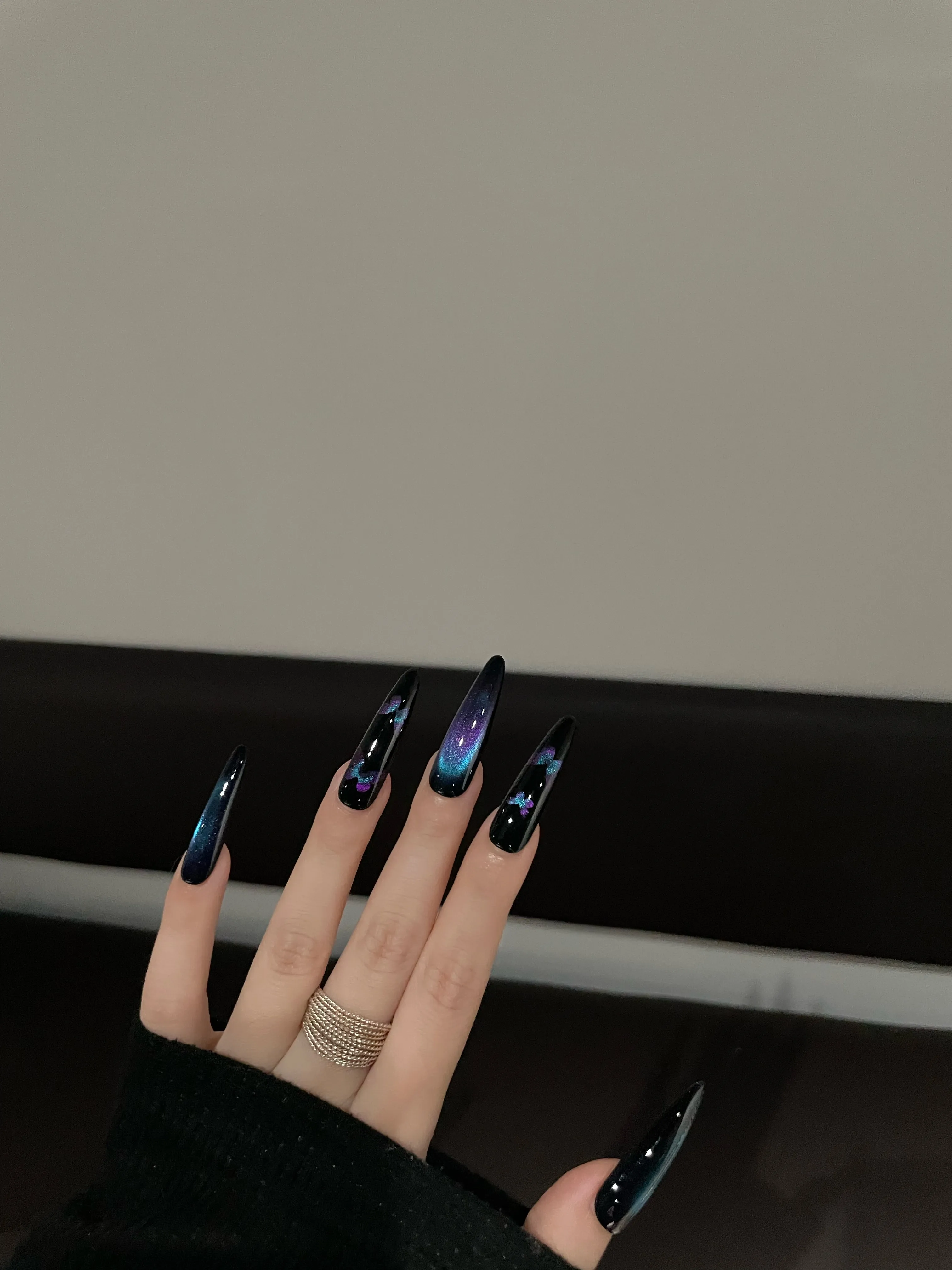 Siva Nail, Galaxy - Inspired Black Shimmer Handmade Press on Nails