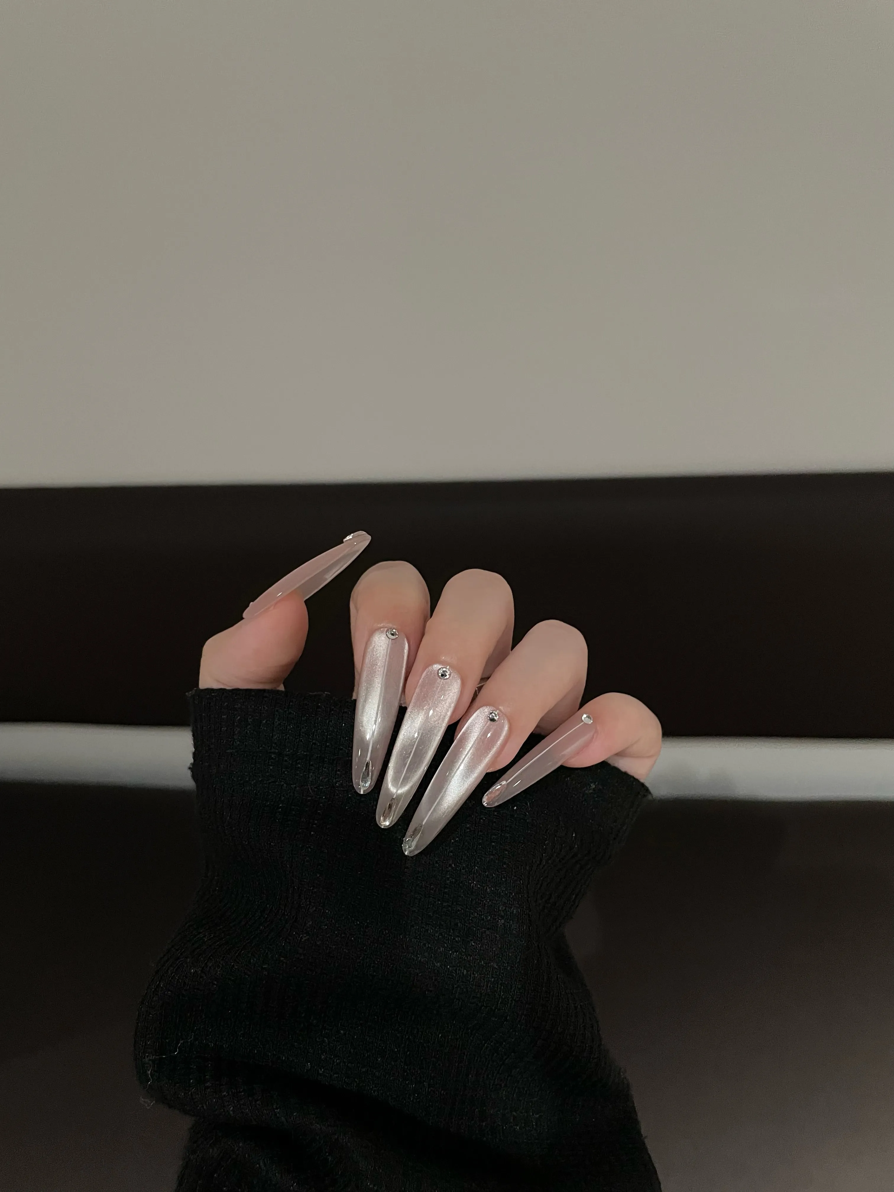 Siva Nail, Silver Shine and Crystal Embellished Handmade Press on Nails