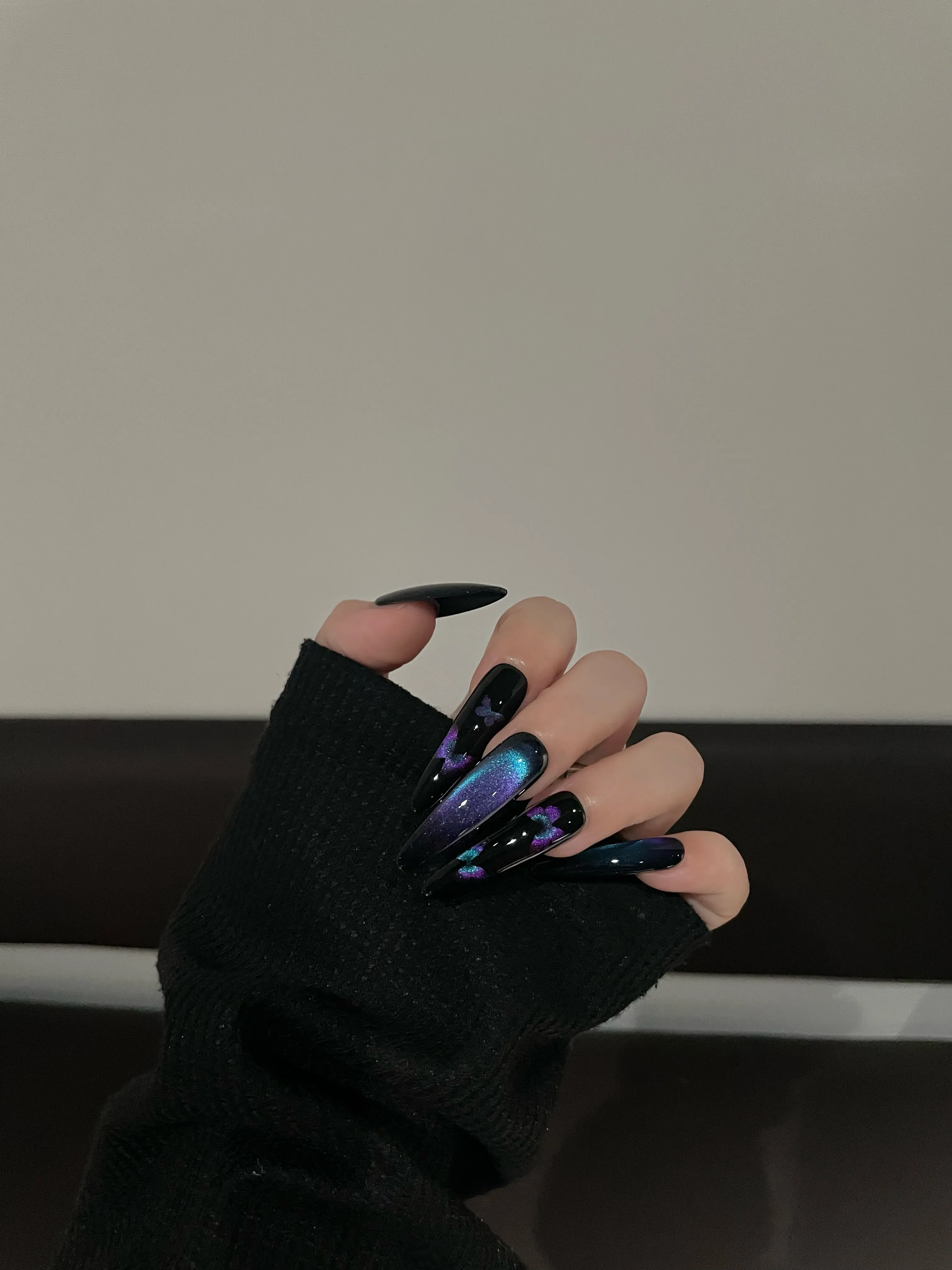 Siva Nail, Galaxy - Inspired Black Shimmer Handmade Press on Nails