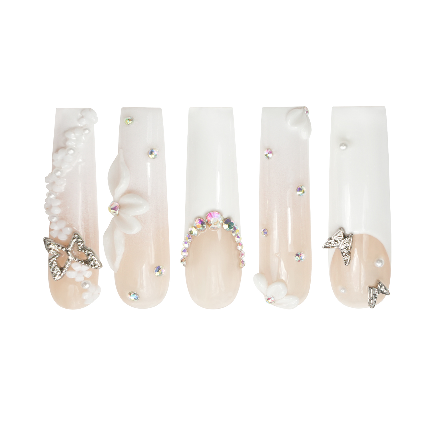 Siva Nail, Ivory Garden, Elegant Floral Charm, Handmade Press on Nails