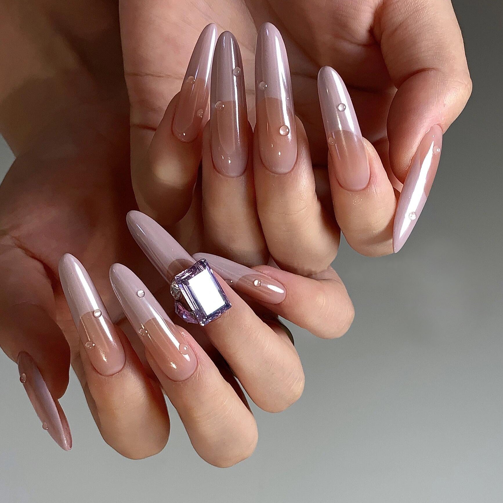 Siva Nail, Lustrous Nude, Elegant Sheer, Handmade Press on Nails