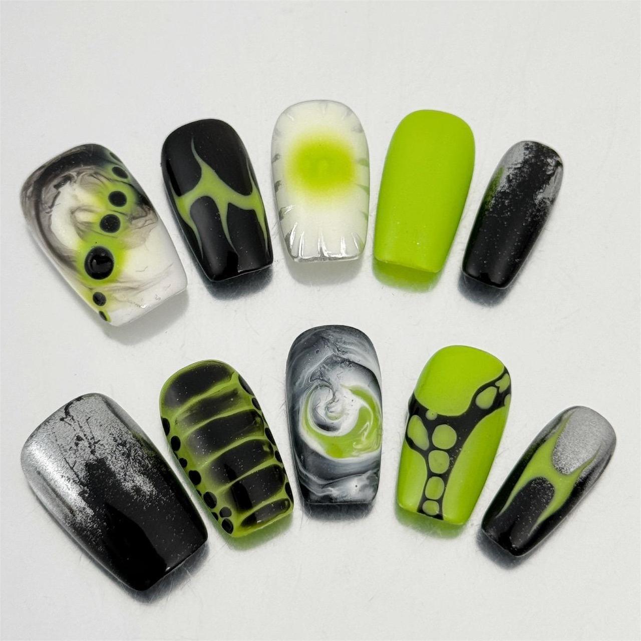 Siva Nail, Neon Venom, Modern Cyberpunk, Handmade Press on Nails