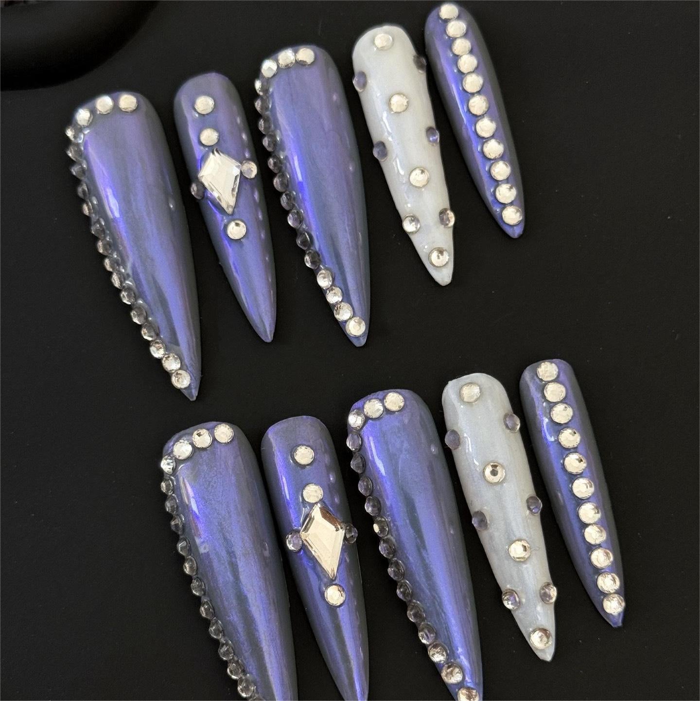 Siva Nail, Midnight Jewel, Elegant Rhinestone Press on Nails