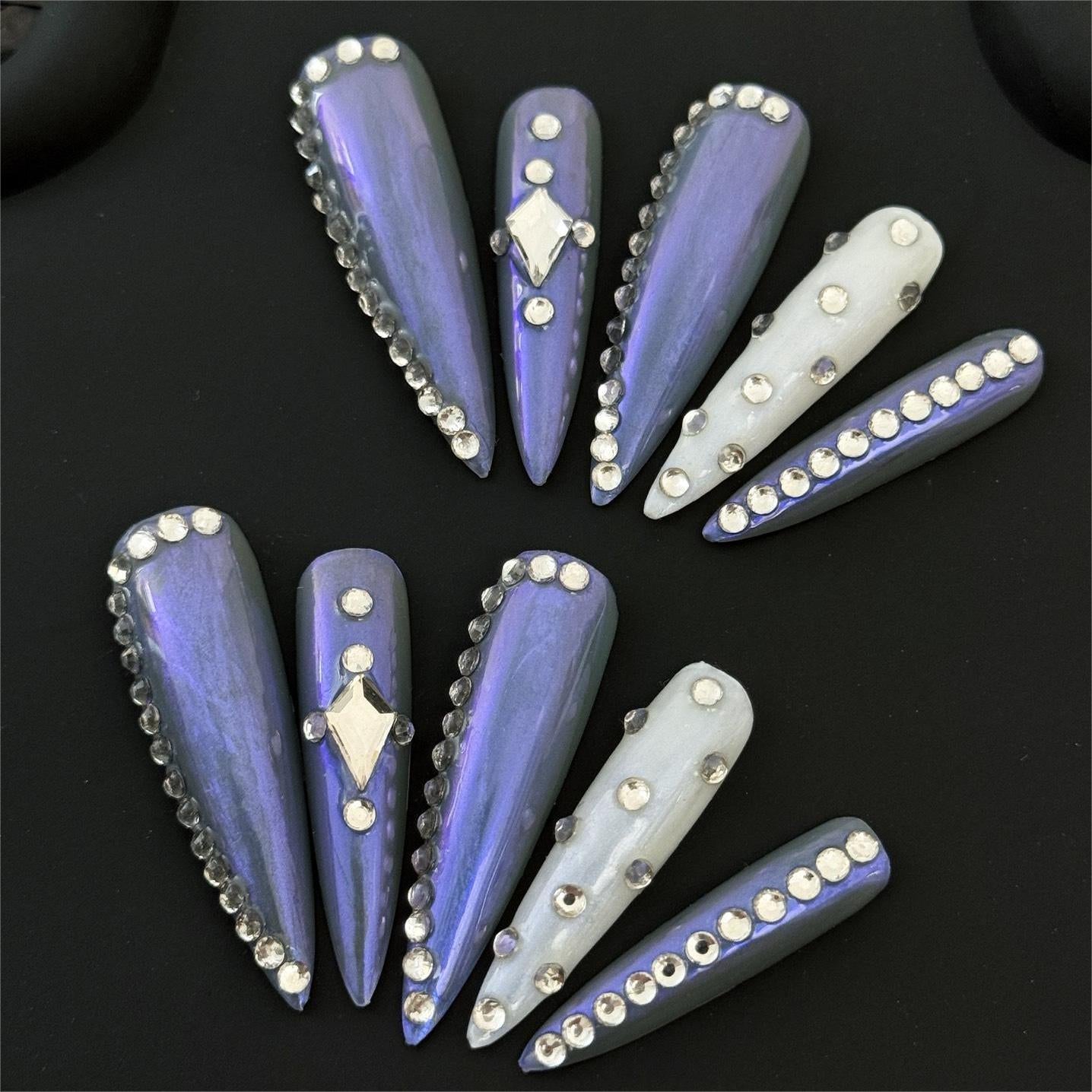 Siva Nail, Midnight Jewel, Elegant Rhinestone Press on Nails