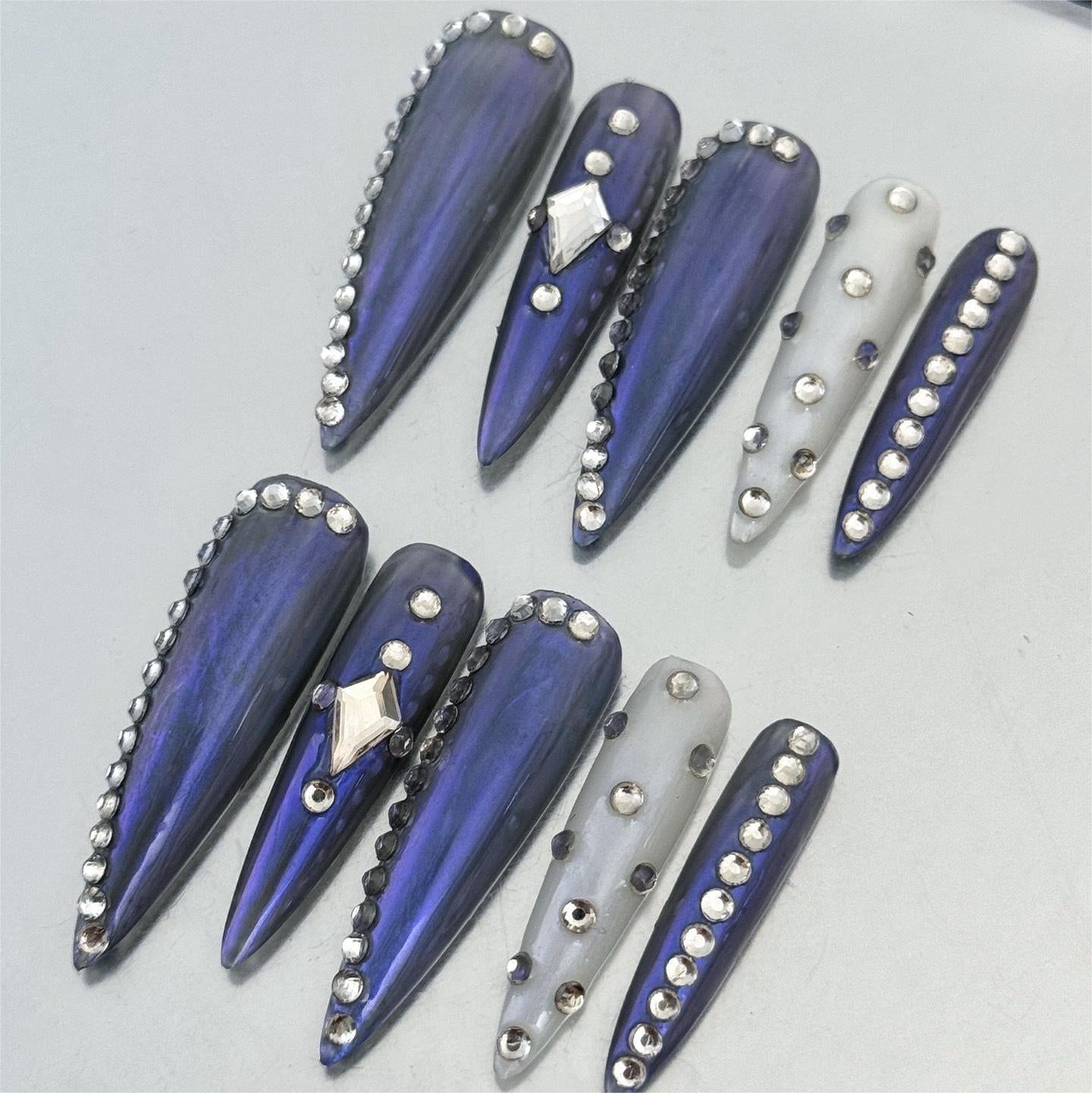 Siva Nail, Midnight Jewel, Elegant Rhinestone Press on Nails