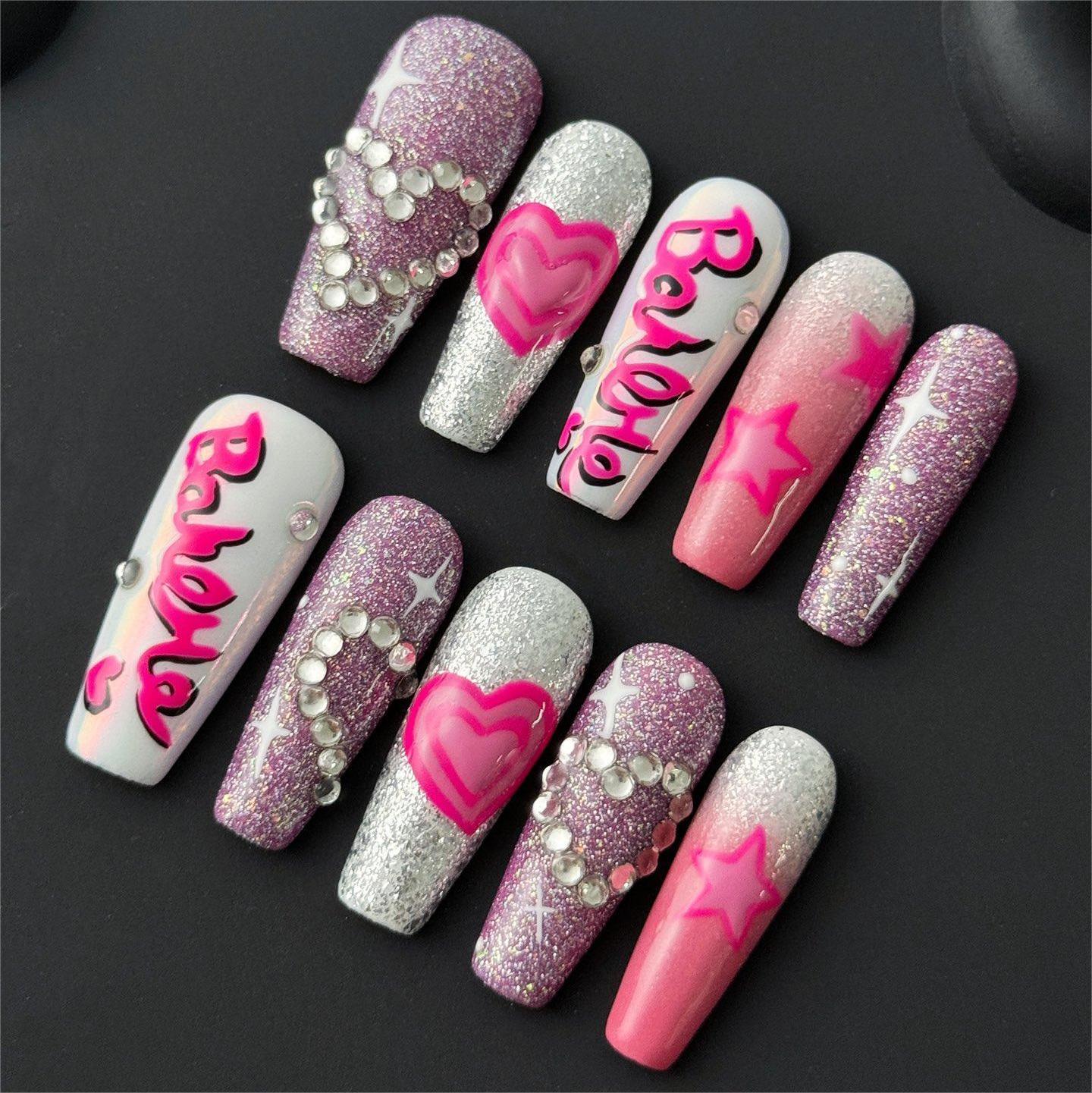 Siva Nail, Barbie Glam, Sparkle Press on Nails