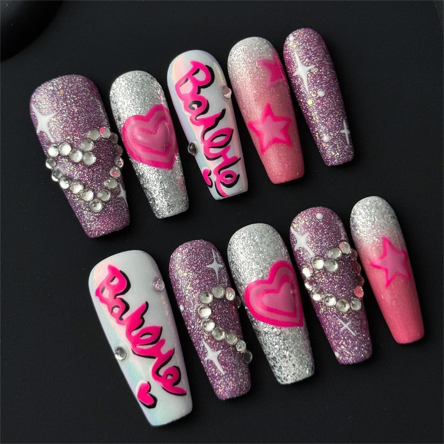 Siva Nail, Barbie Glam, Sparkle Press on Nails