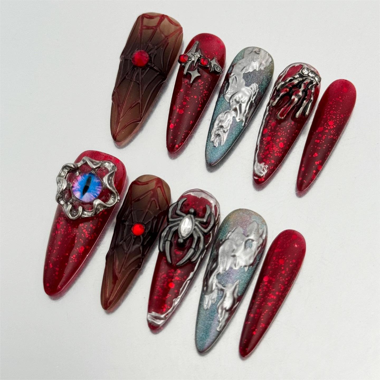 Siva Nail, Blood Moon Specter, Gothic Press on Nails