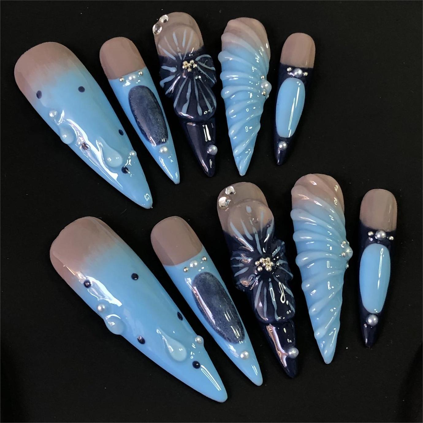 Siva Nail, Oceanic Elegance, Gradient Press on Nails