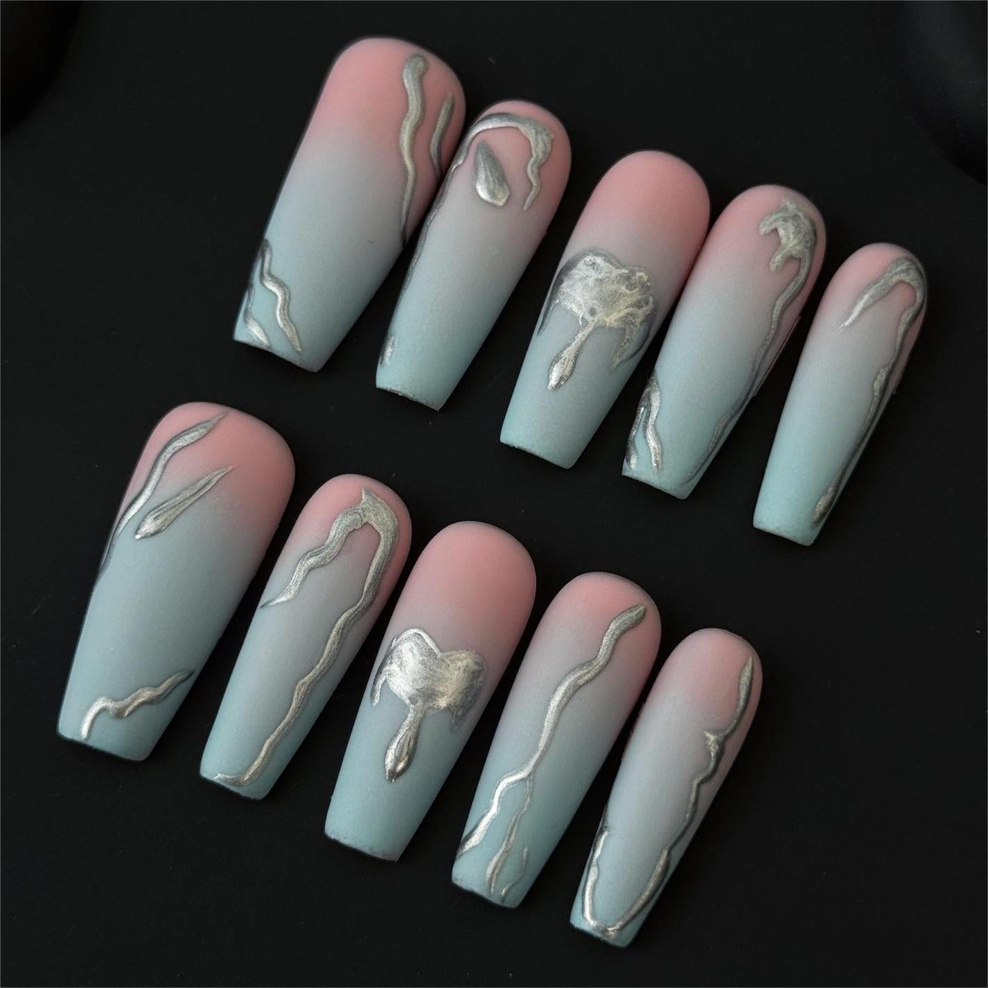 Siva Nail, Silver Dream, Gradient Press on Nails