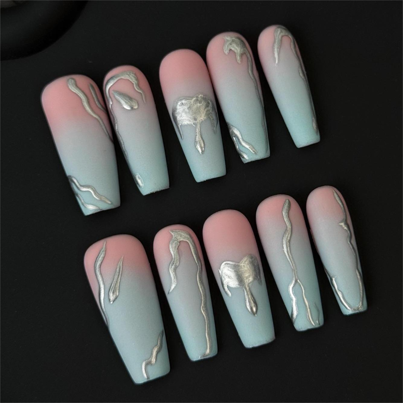 Siva Nail, Silver Dream, Gradient Press on Nails