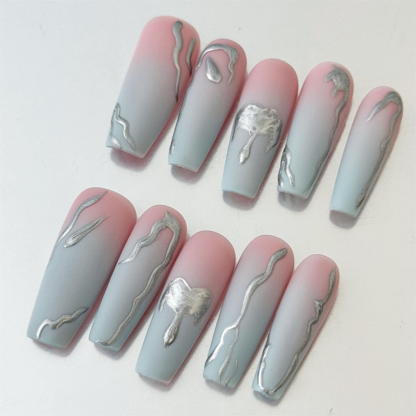 Siva Nail, Silver Dream, Gradient Press on Nails