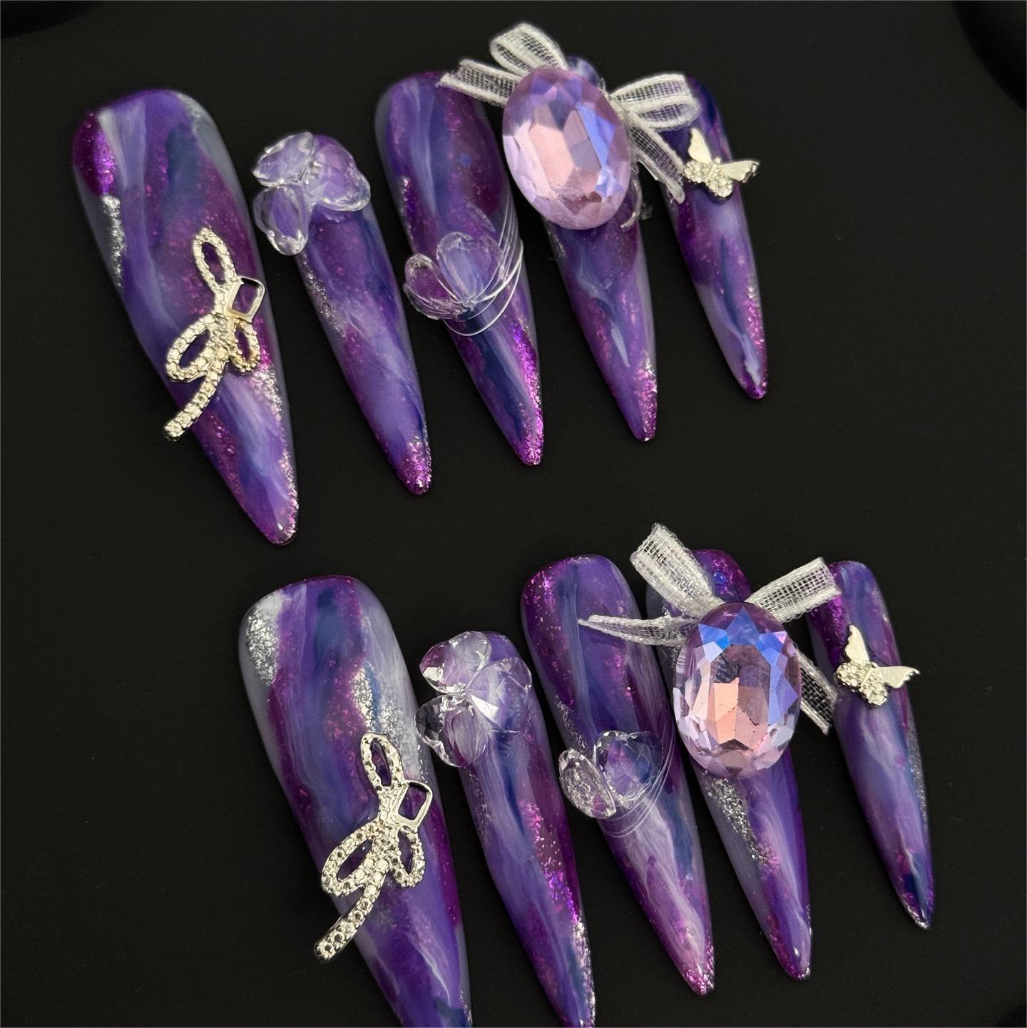 Siva Nail, Amethyst Allure, Crystal Charm Press on Nails