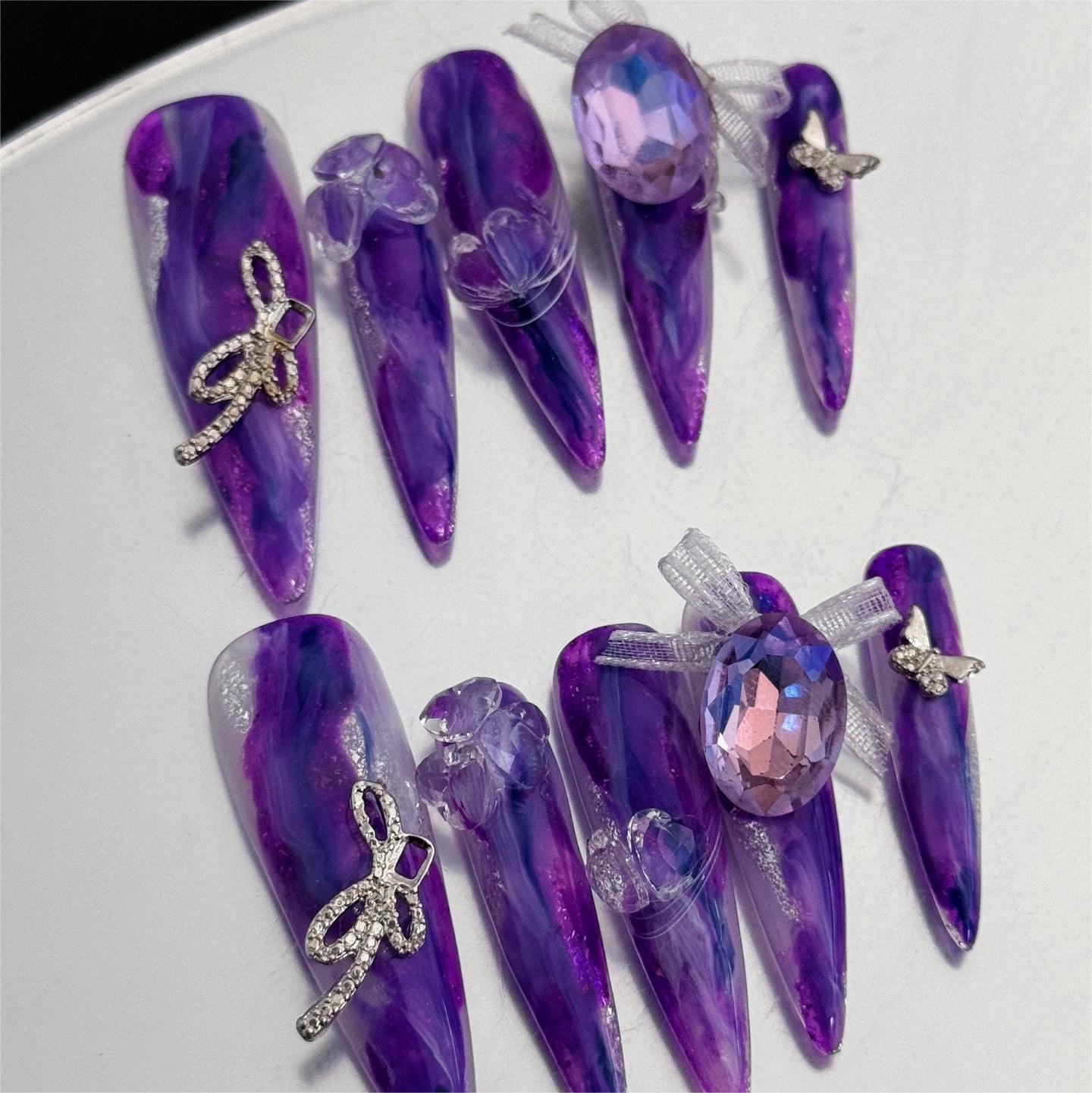 Siva Nail, Amethyst Allure, Crystal Charm Press on Nails