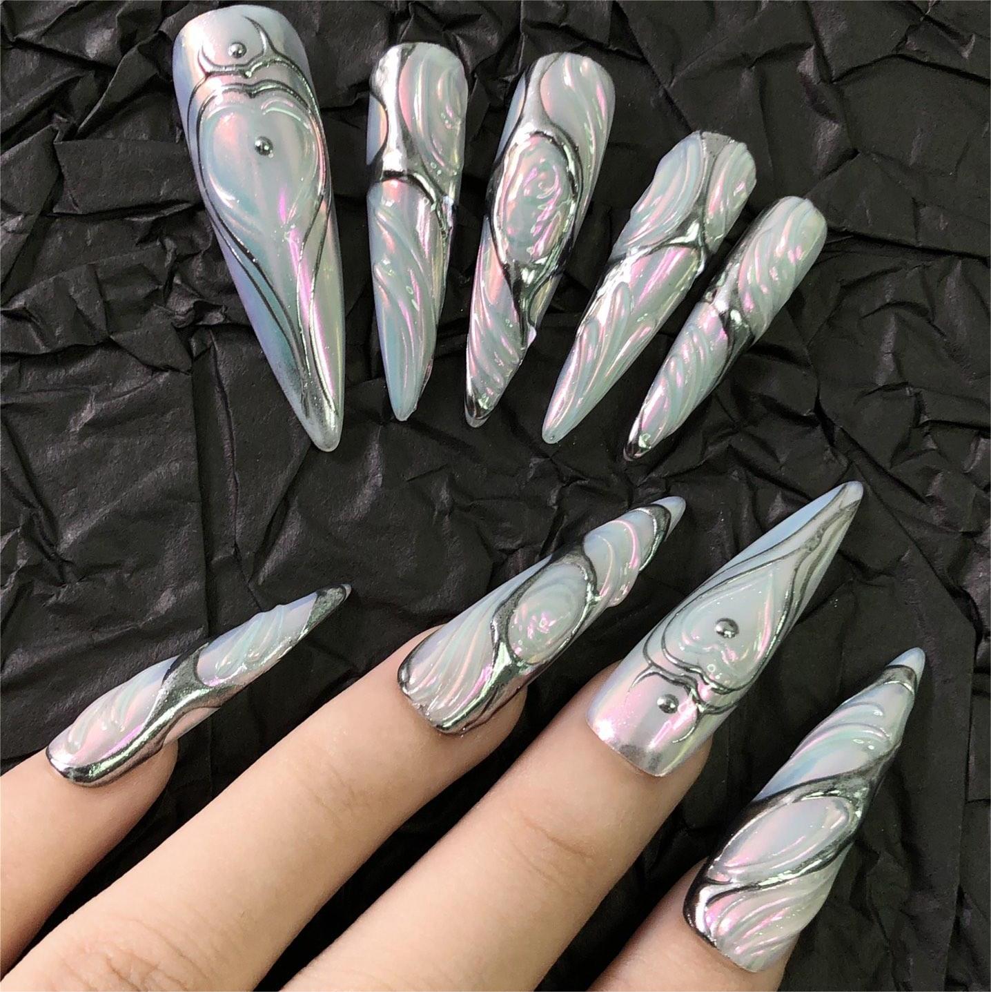 Siva Nail, Galactic Waves, Iridescent Press on Nails