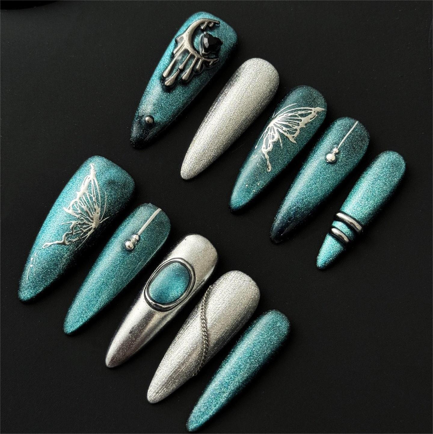 Siva Nail, Galaxy Glow, Metallic Press on Nails