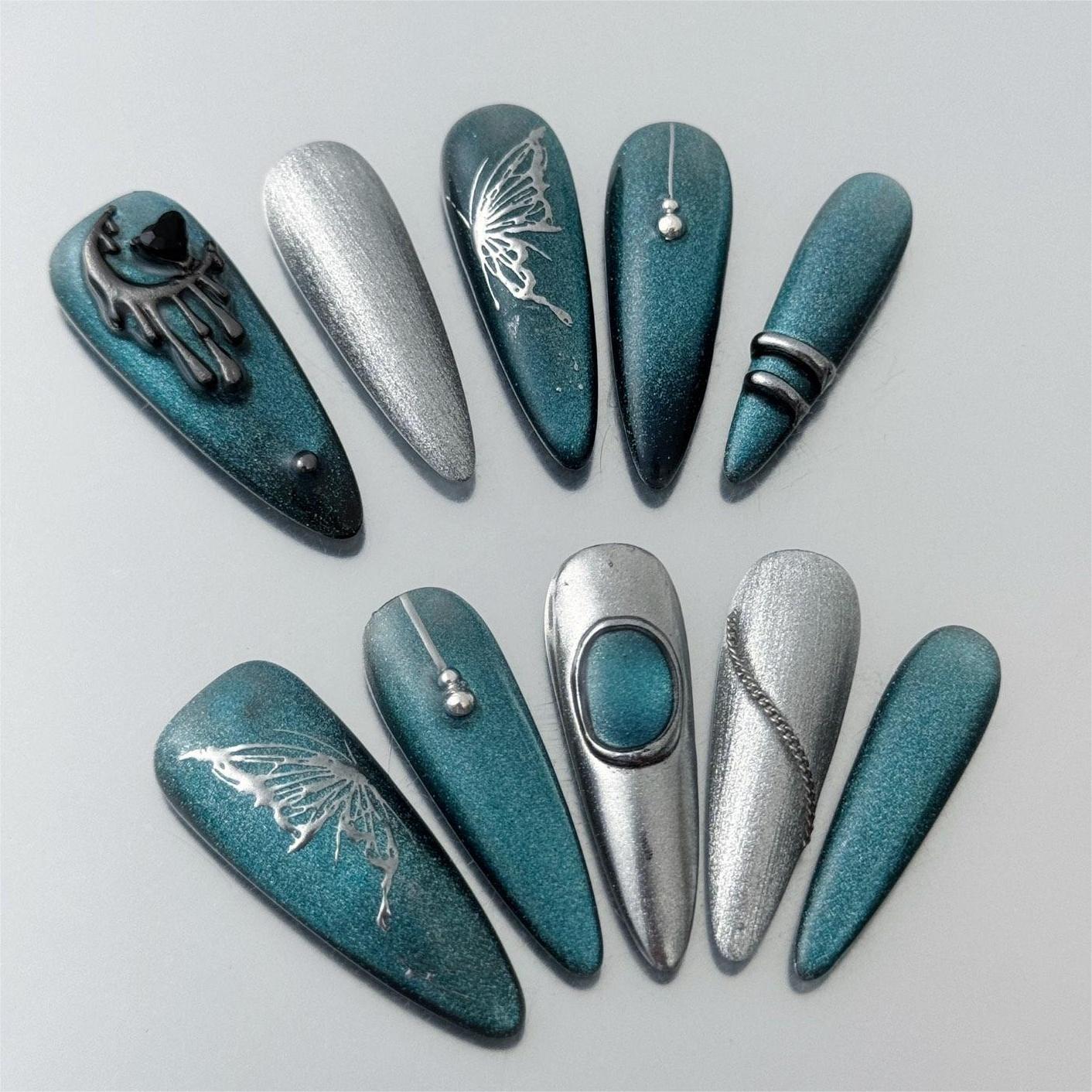 Siva Nail, Galaxy Glow, Metallic Press on Nails