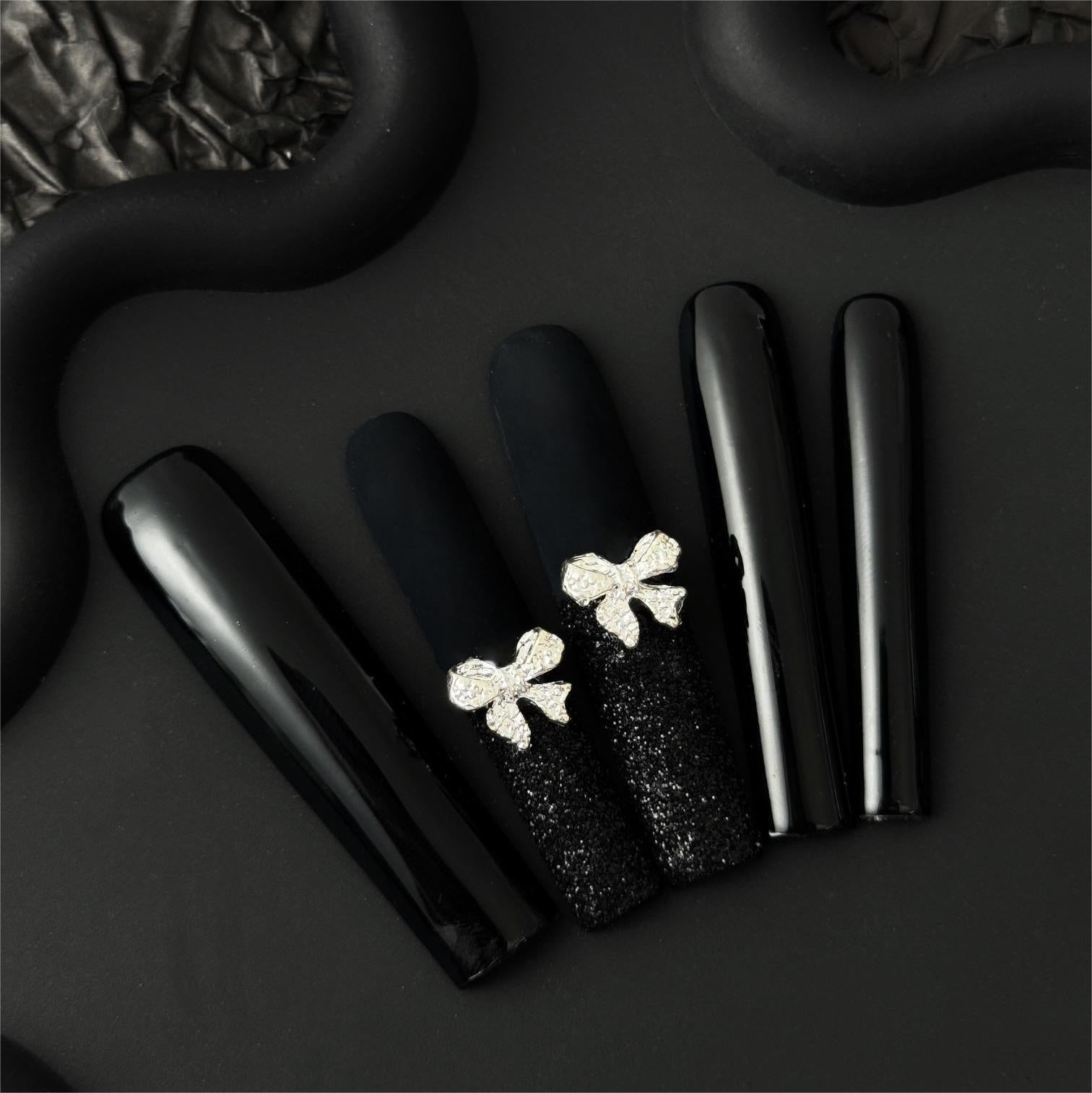 Siva Nail, Noir Bow, Elegant Press on Nails