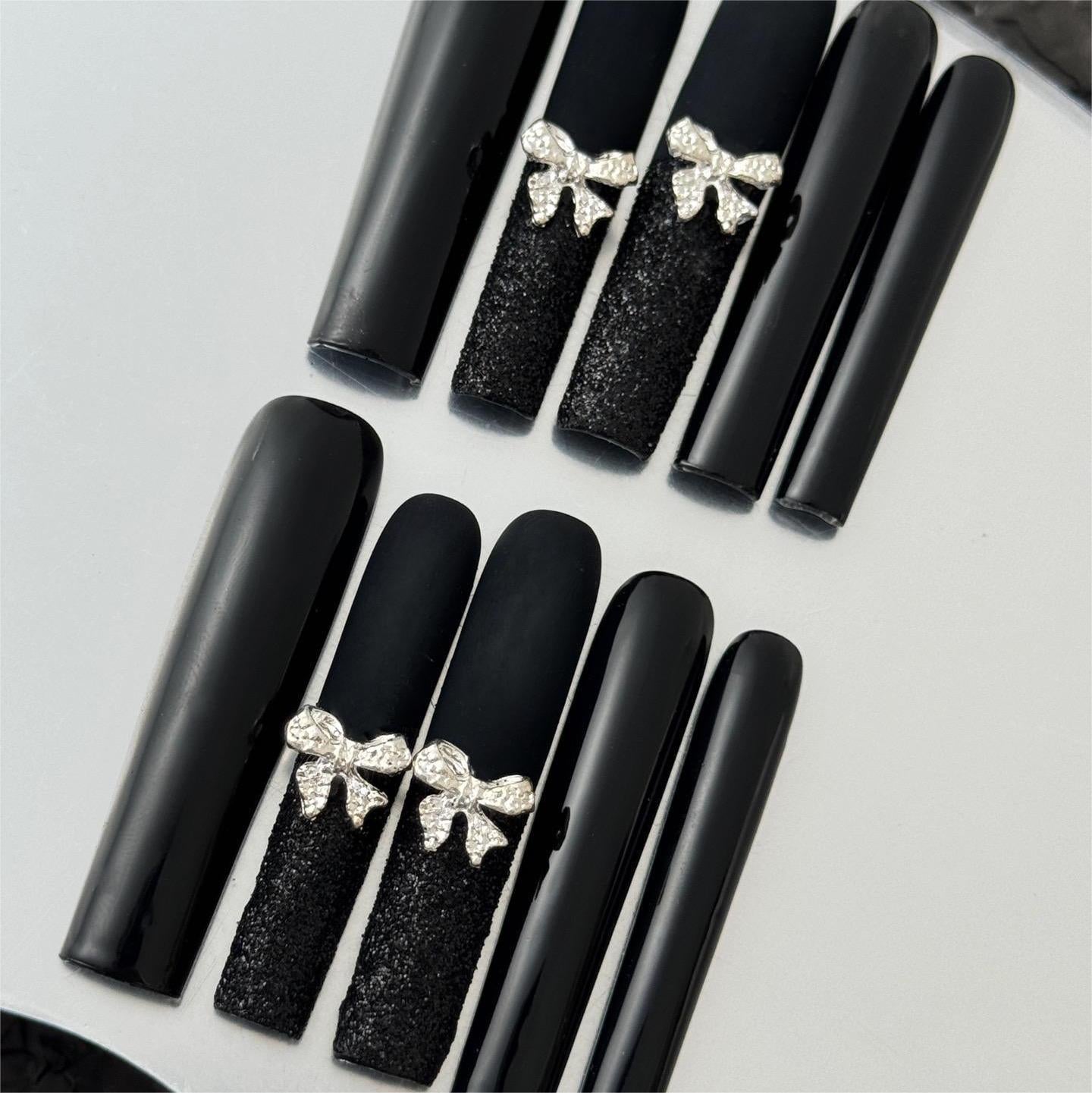 Siva Nail, Noir Bow, Elegant Press on Nails