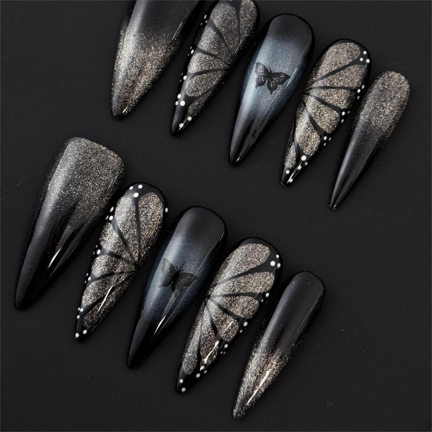 Siva Nail, Midnight Butterfly, Gothic Press on Nails