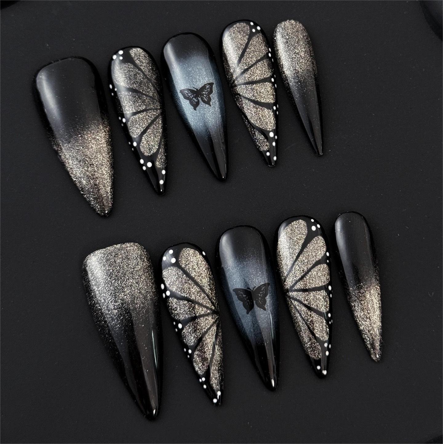 Siva Nail, Midnight Butterfly, Gothic Press on Nails