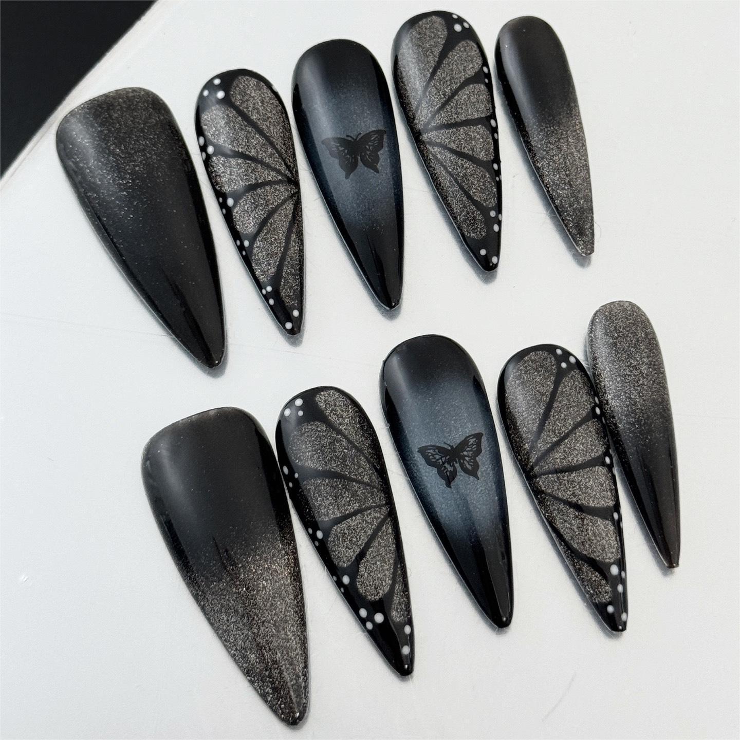 Siva Nail, Midnight Butterfly, Gothic Press on Nails