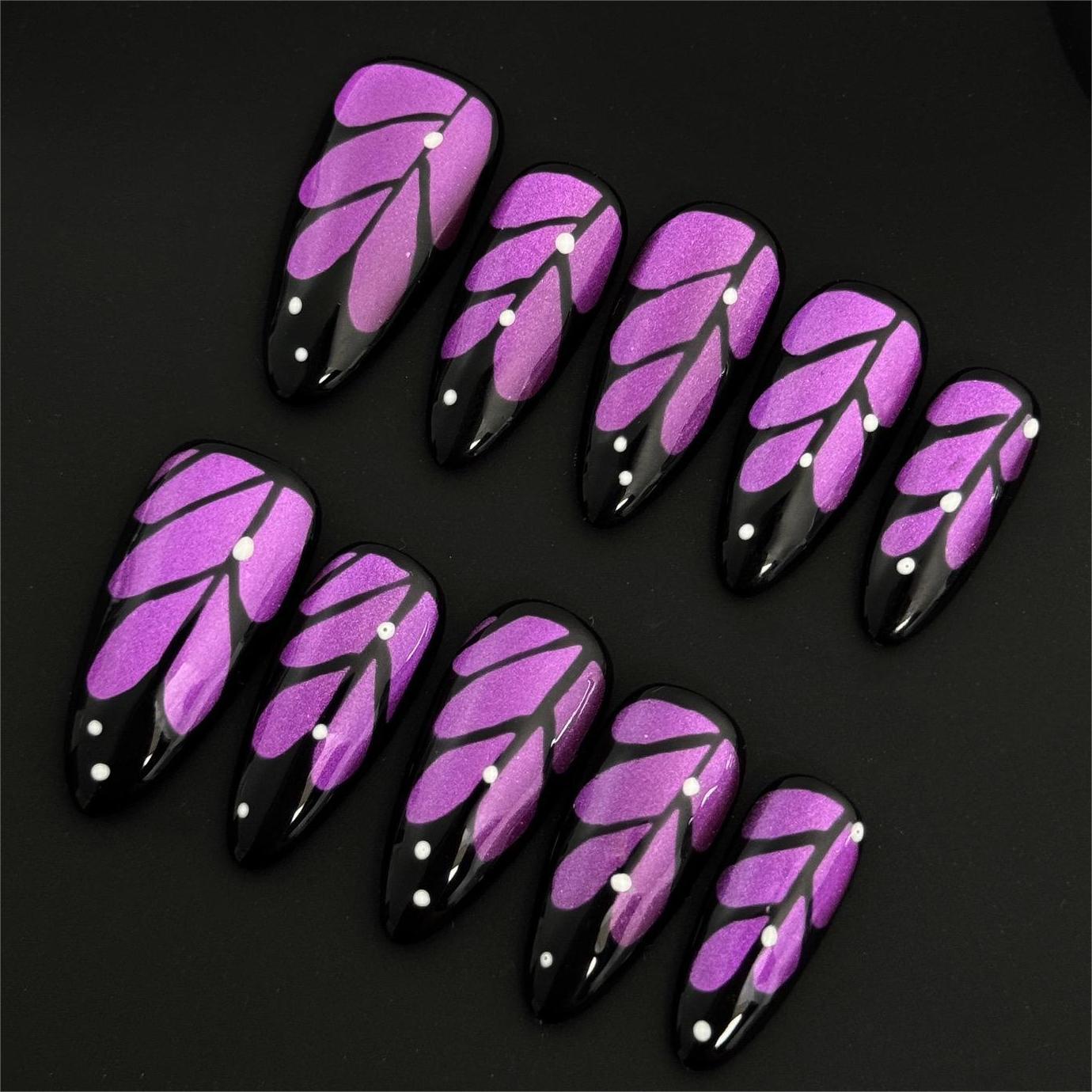 Siva Nail, Purple Wing, Butterfly Press on Nails