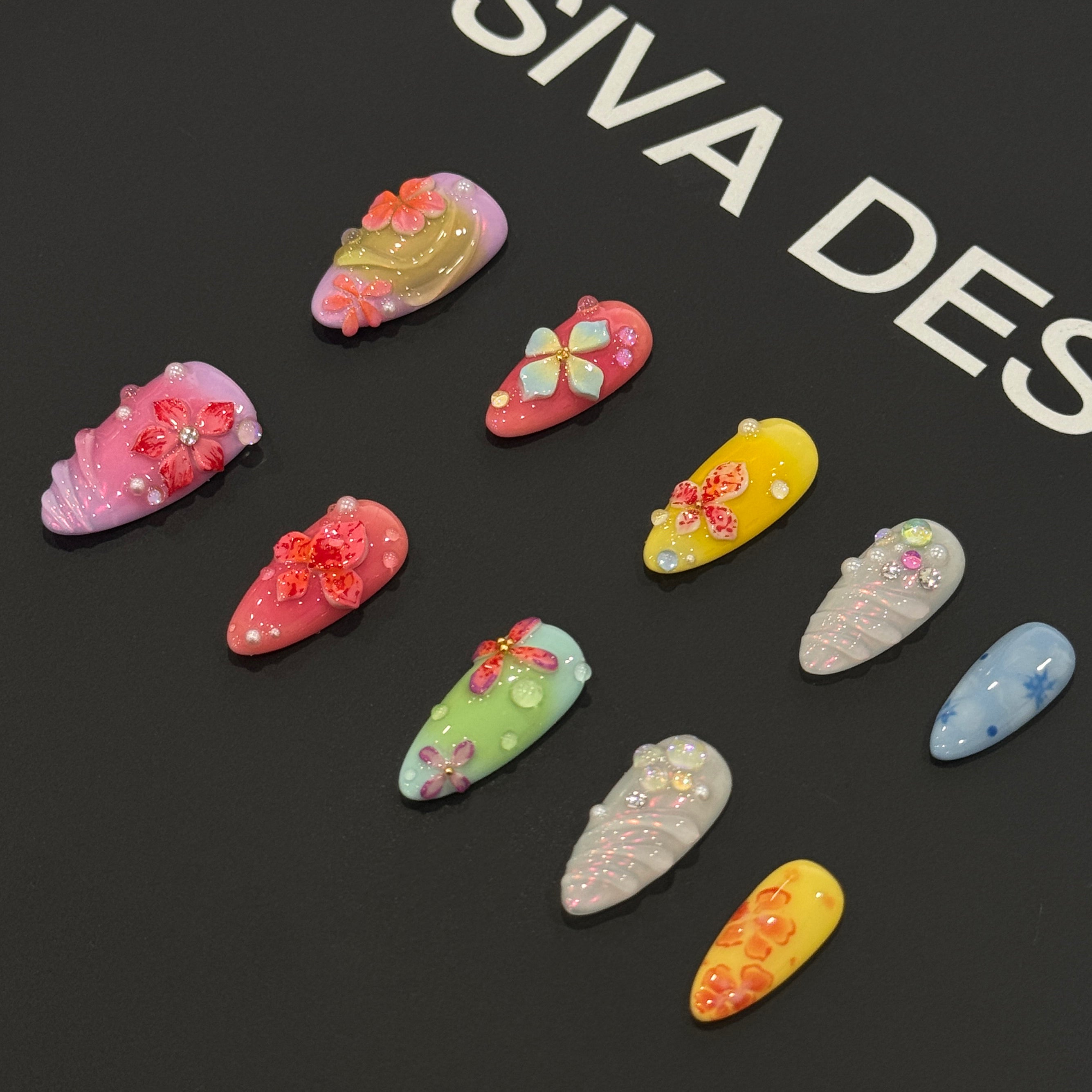 Siva Nail, Petals Enchant, Colorful Press on Nails