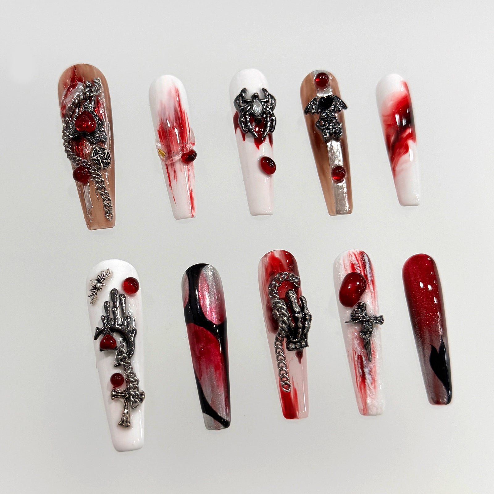 Siva Nail, Crimson Metal, Gothic Glam Press on Nails