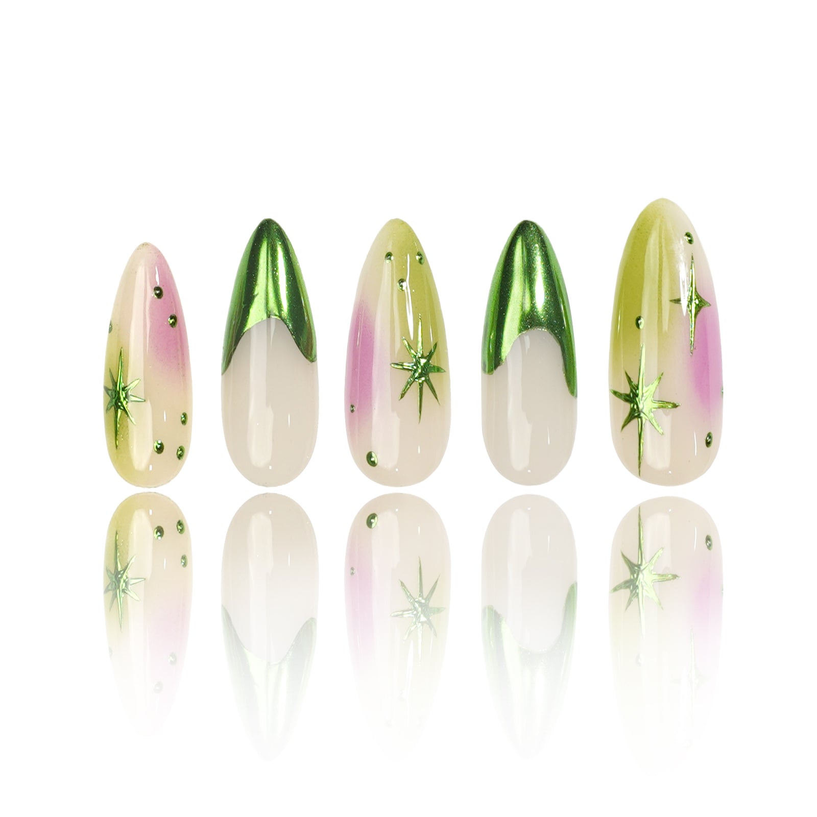 Siva Nail, Verdant Whimsy, Ombre Artistic Green and Purple, Acrylic Handmade Press on Nails