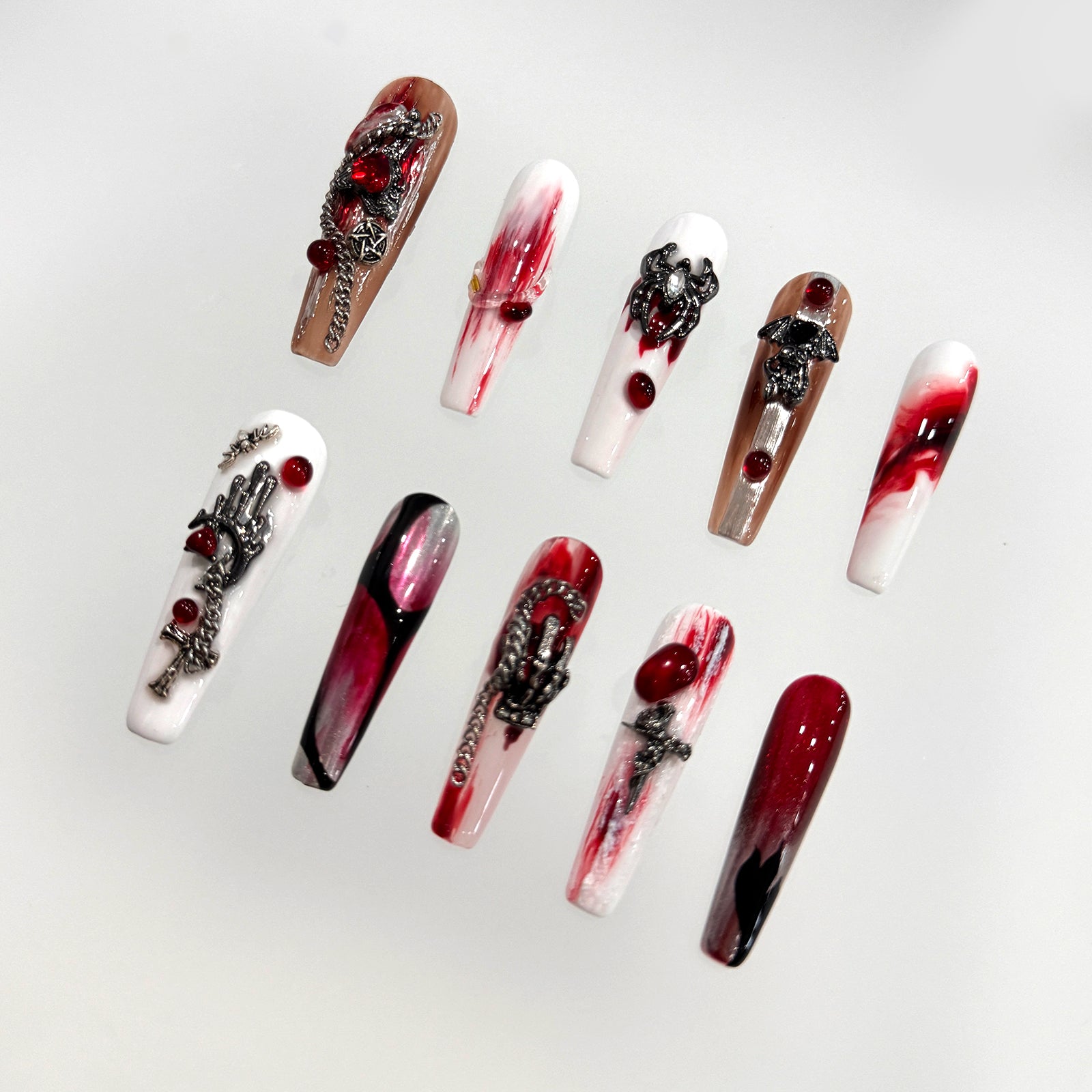 Siva Nail, Crimson Metal, Gothic Glam Press on Nails