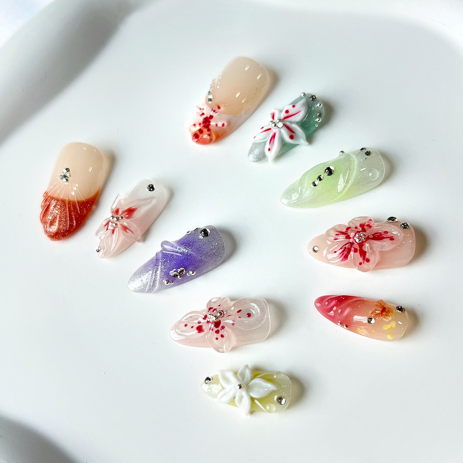 Siva Nail, Floral Fantasy, Soft Spring Acrylic Press on Nails