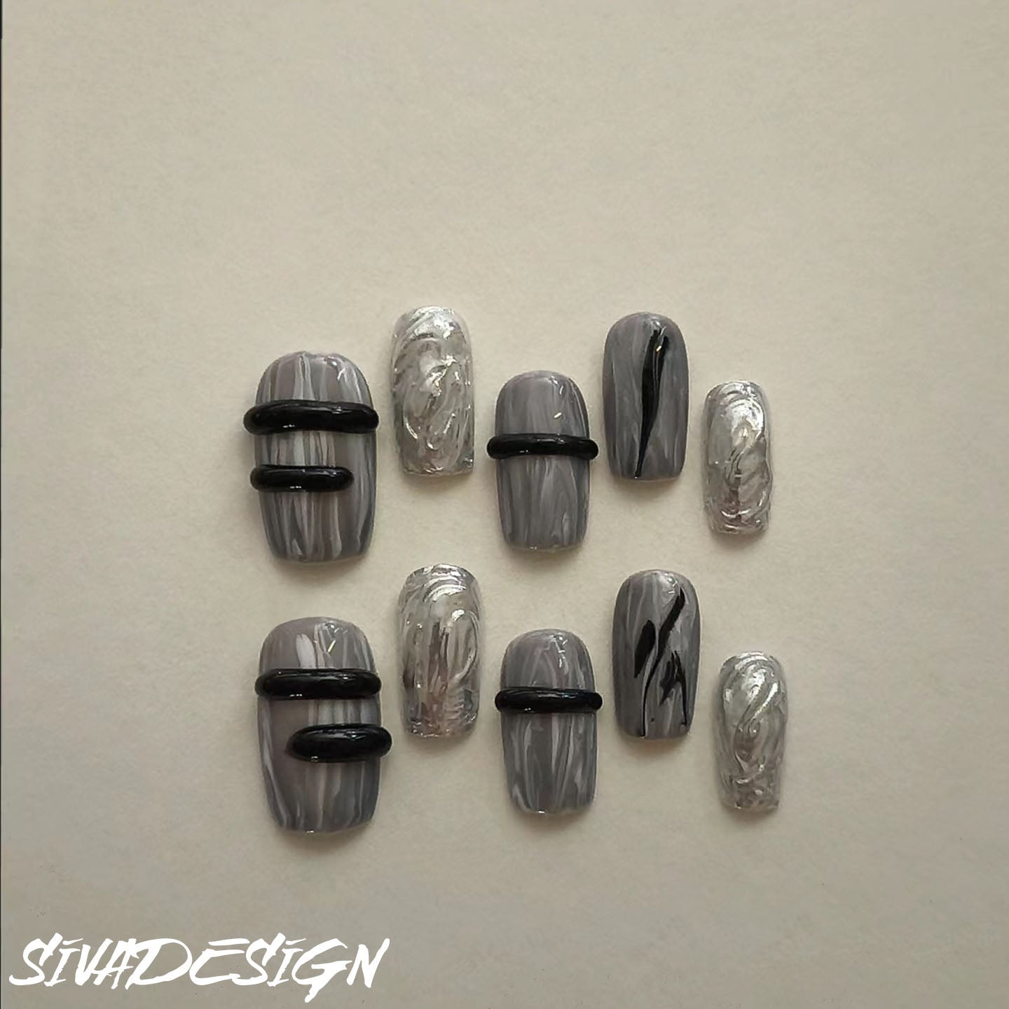 Siva Nail, Concrete Land, Marble Style Handmade Press on Nails