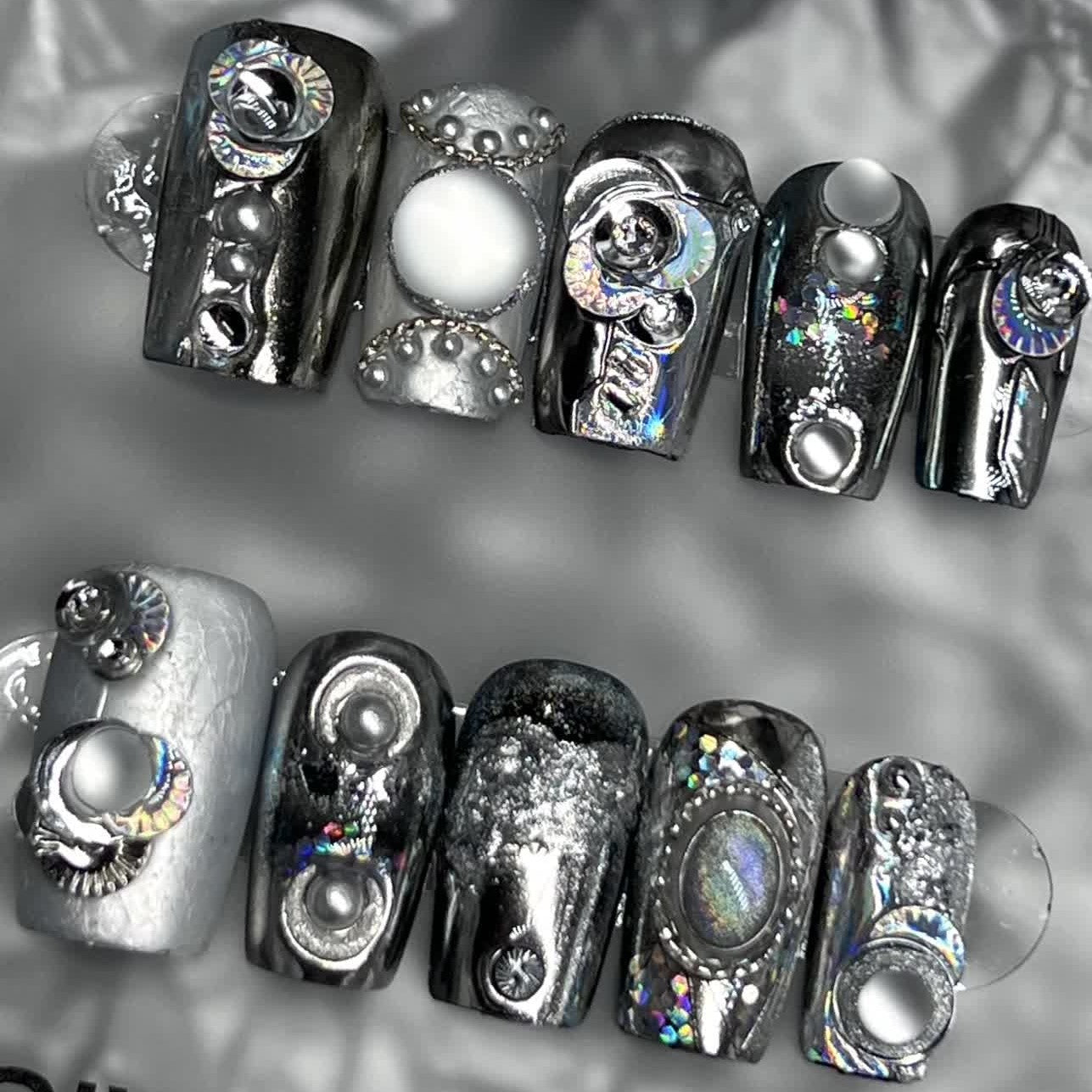 Siva Nail, Moonstone Mystery, Galactic Glam, Handmade Press on Nails