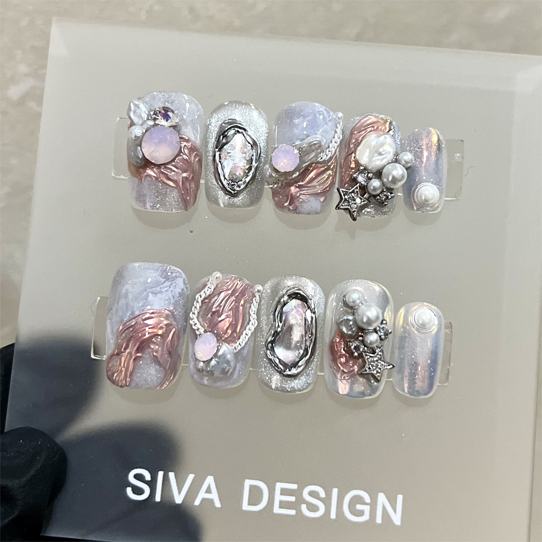 Siva Nail, Pink Pearl, Iridescent Glow Handmade Press on Nails