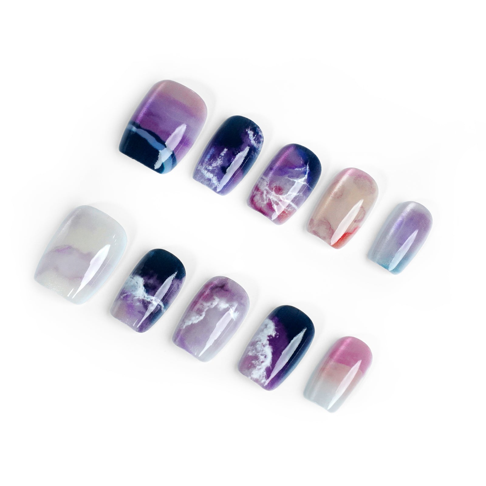 Siva Nail, Purple Wave, Squoval Press on Nails