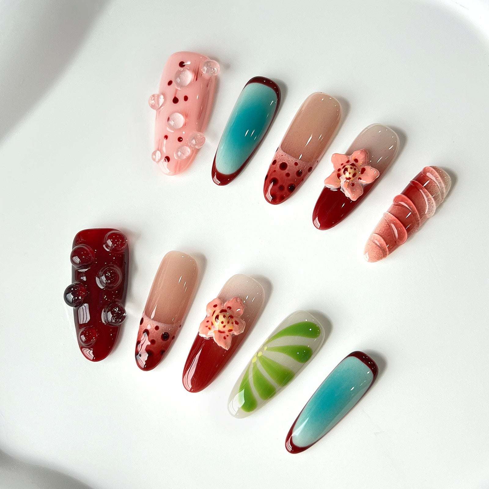 Siva Nail, Whimsical Bloom, Artistic Floral, Handmade Press on Nails