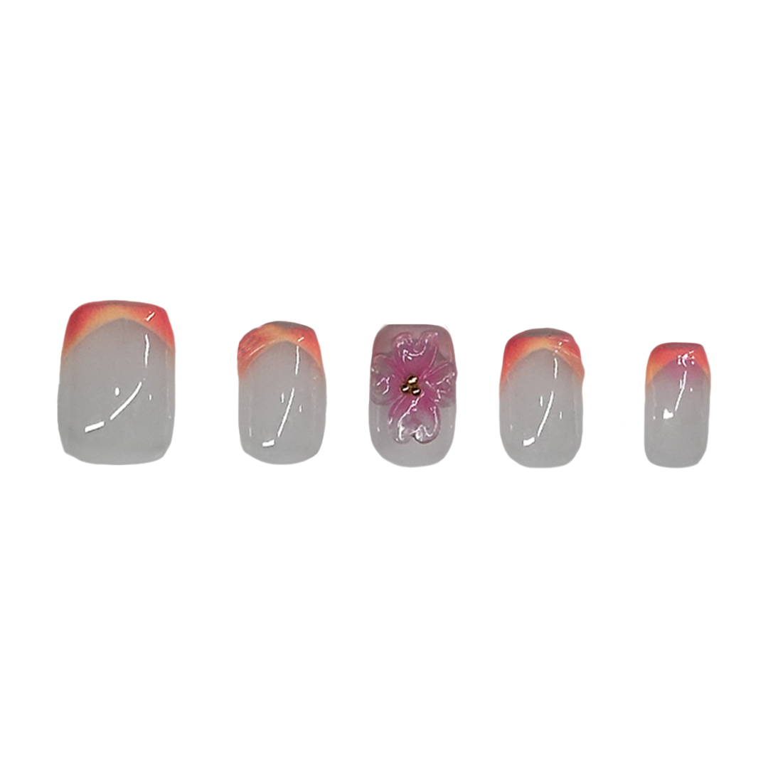 Siva Nail,Pink Blossom 3D Flower Coffin Handmade Press-On Nails