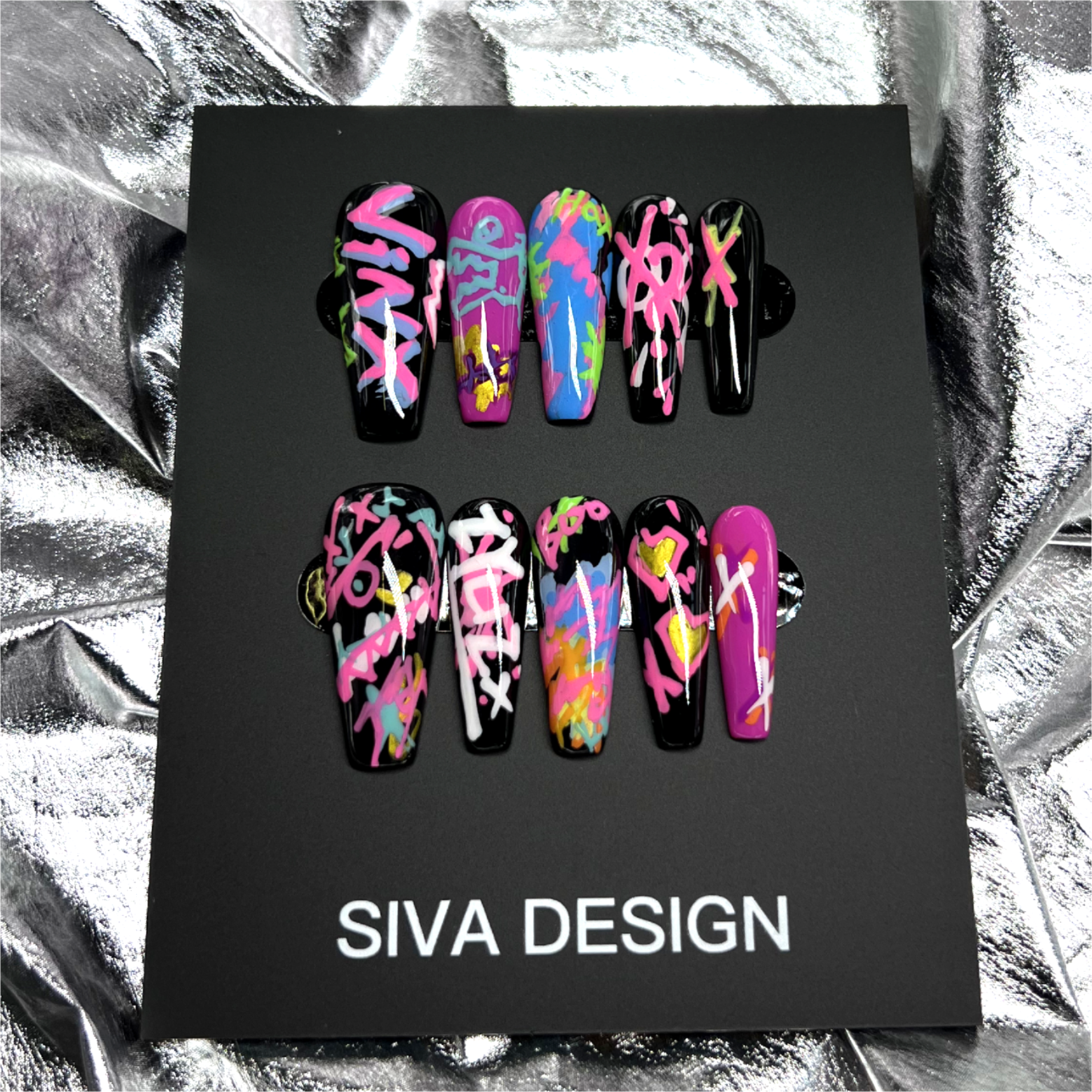 Siva Nail, Neon Groove, Graffiti Style, Handmade Press on Nails