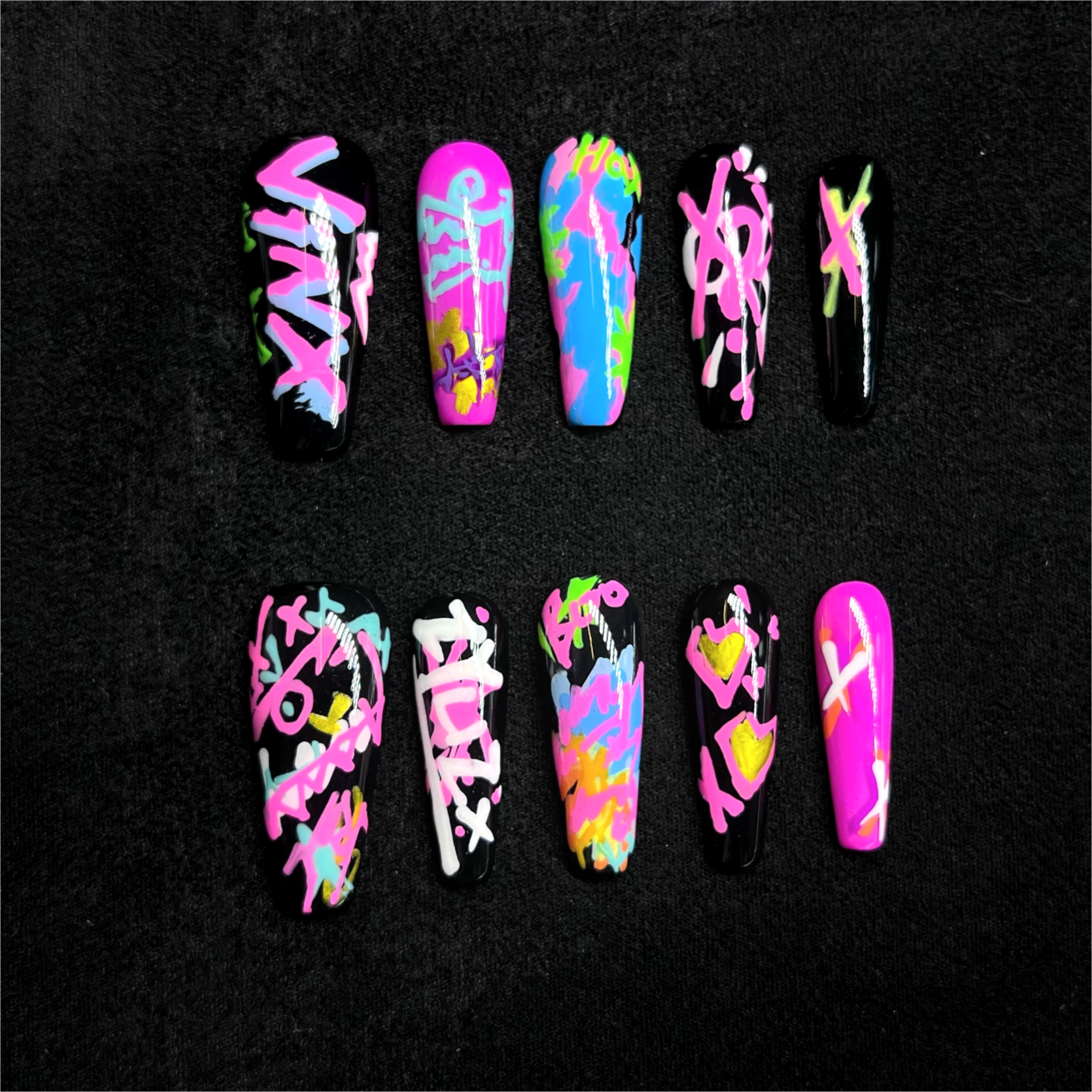 Siva Nail, Neon Groove, Graffiti Style, Handmade Press on Nails