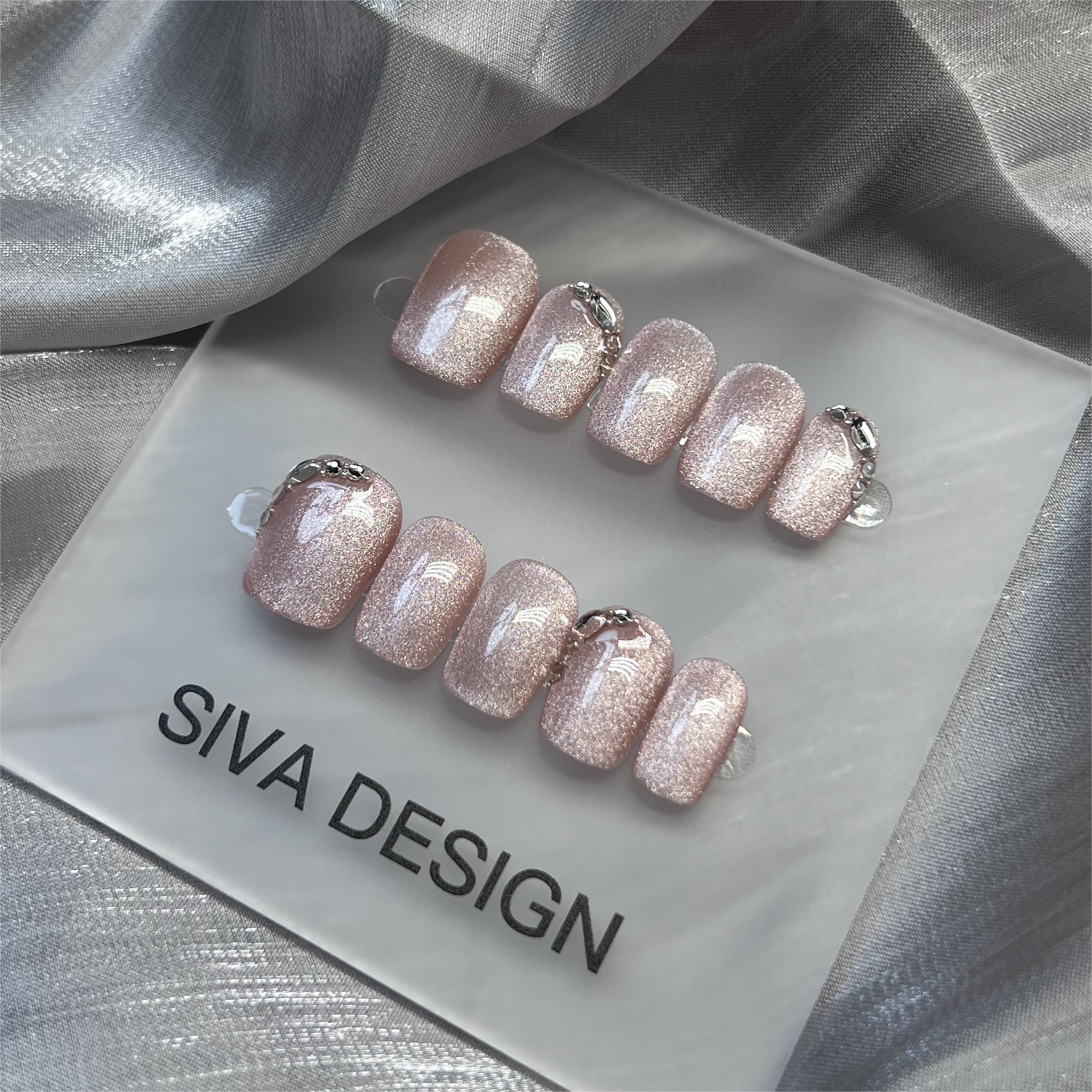 Siva Nail, Simple Pink Glossy, Moonlit Silk, Glamorous Handmade Press on Nails